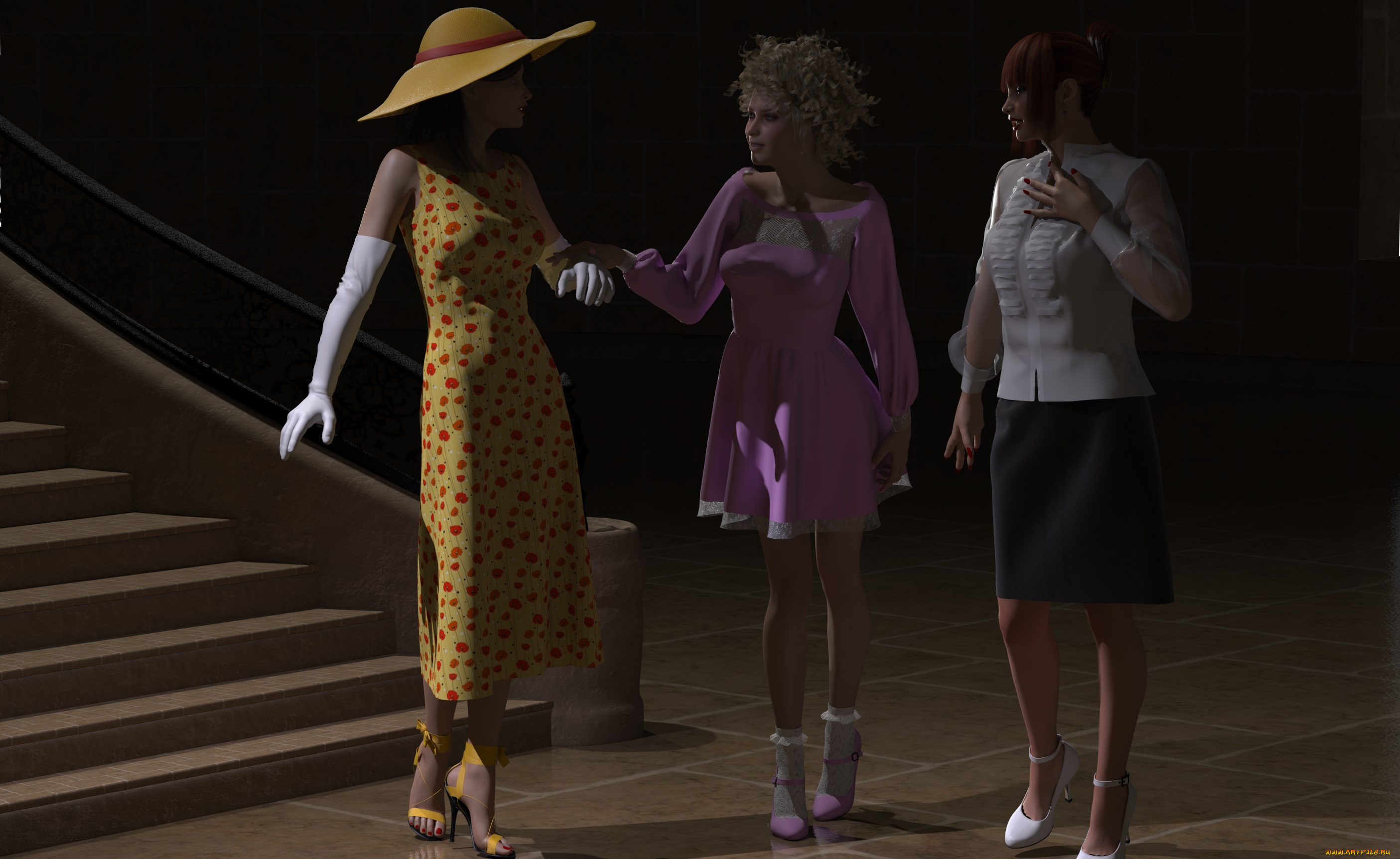 3д, графика, people, , люди, девушки, лесница