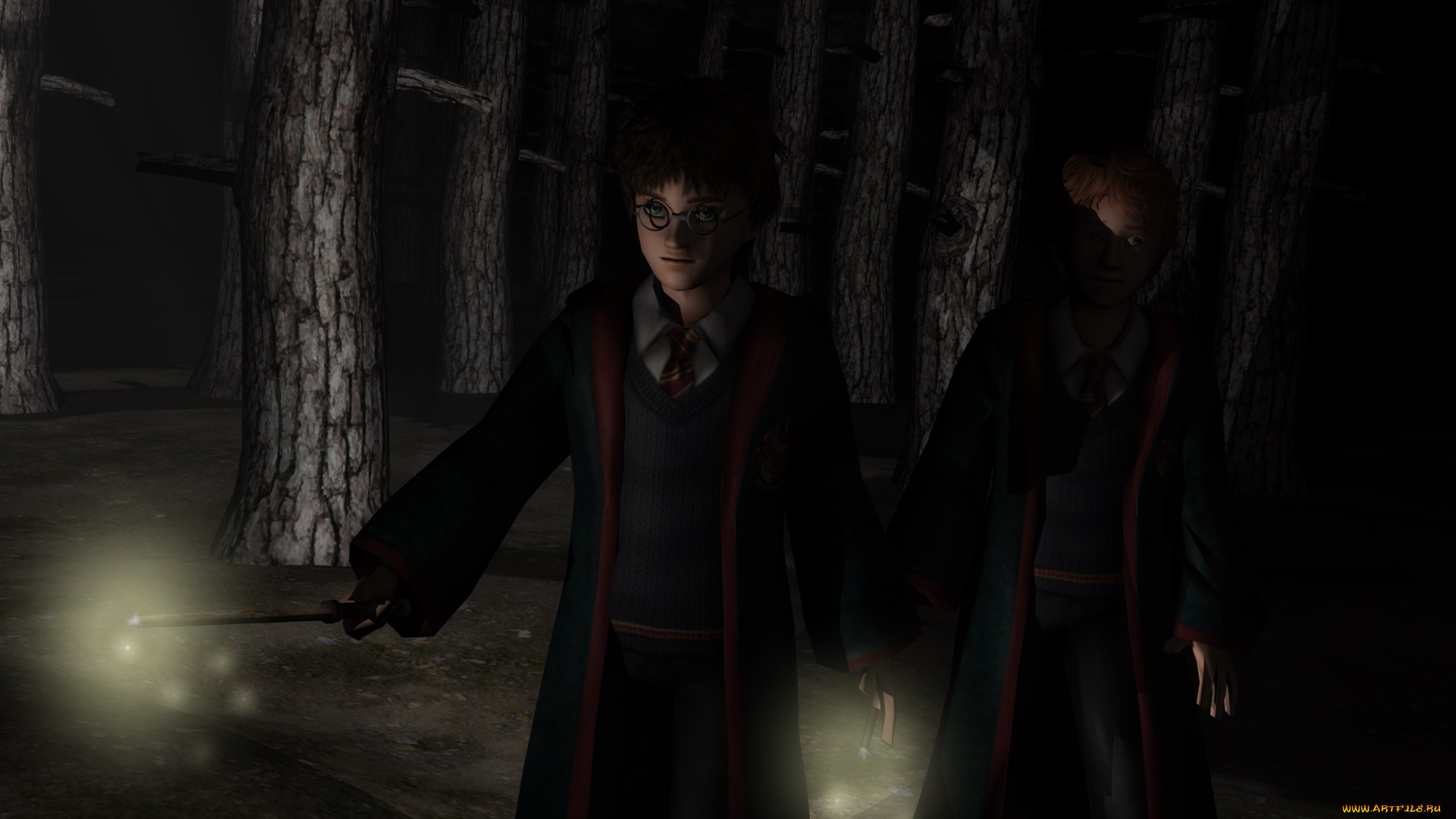 3д, графика, фантазия, , fantasy, девушка, мальчик, гари, потер, лес