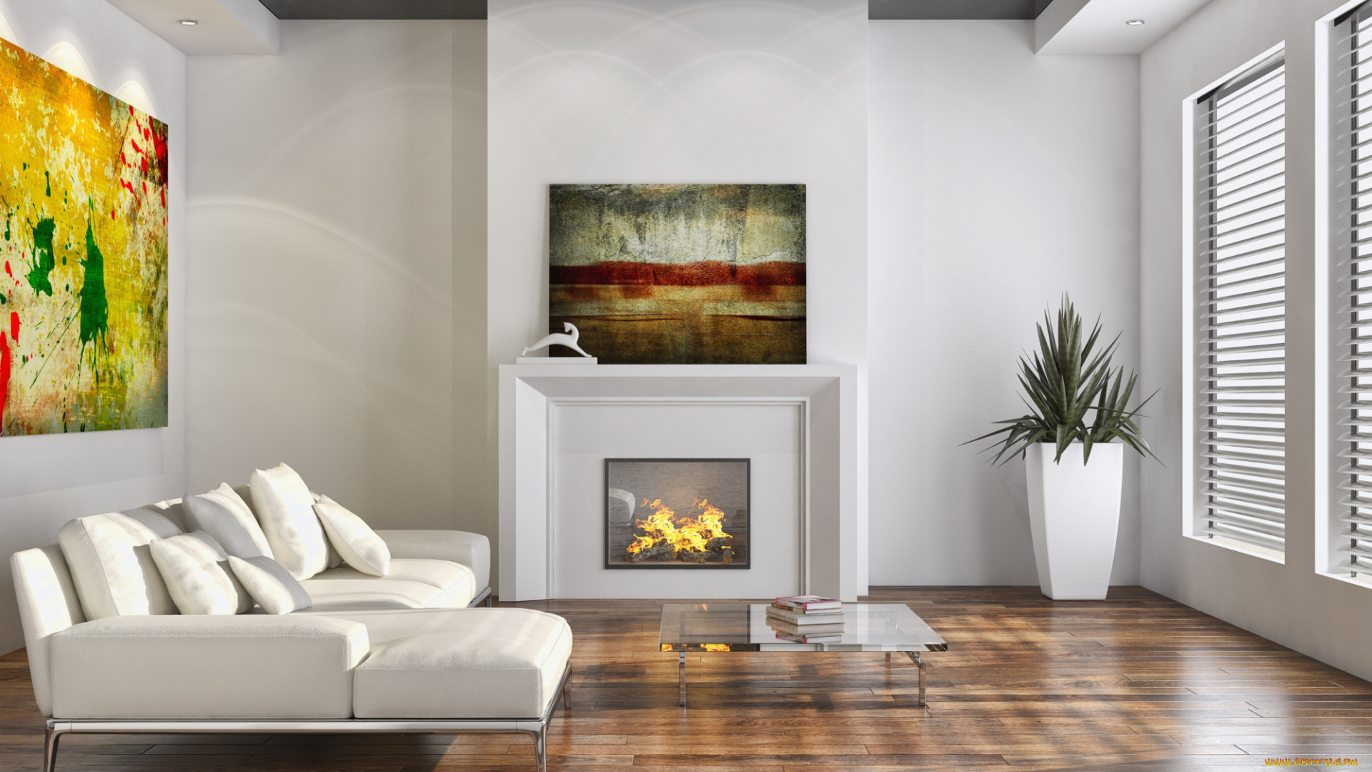 3д, графика, реализм, , realism, интерьер, гостиная, мебель, камин