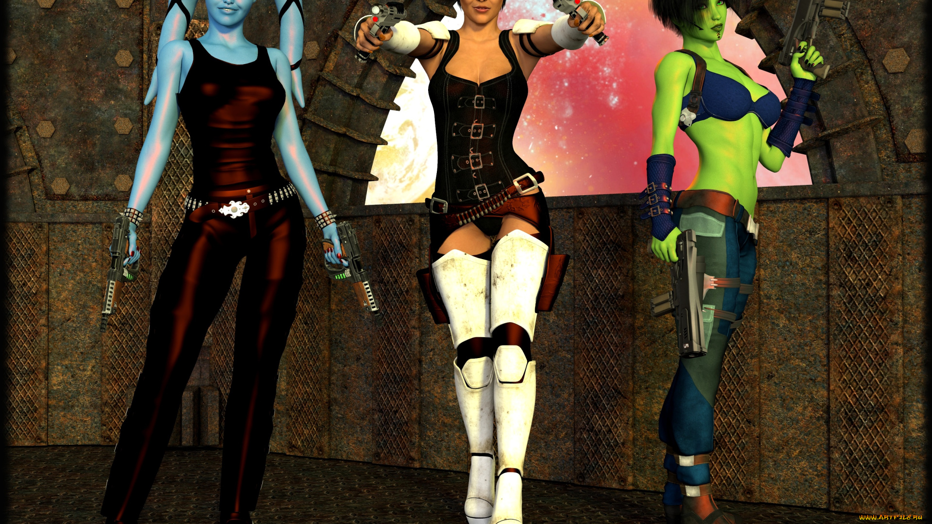 3д, графика, существа, , creatures, девушка, взгляд, фон, оружие, эльфийки