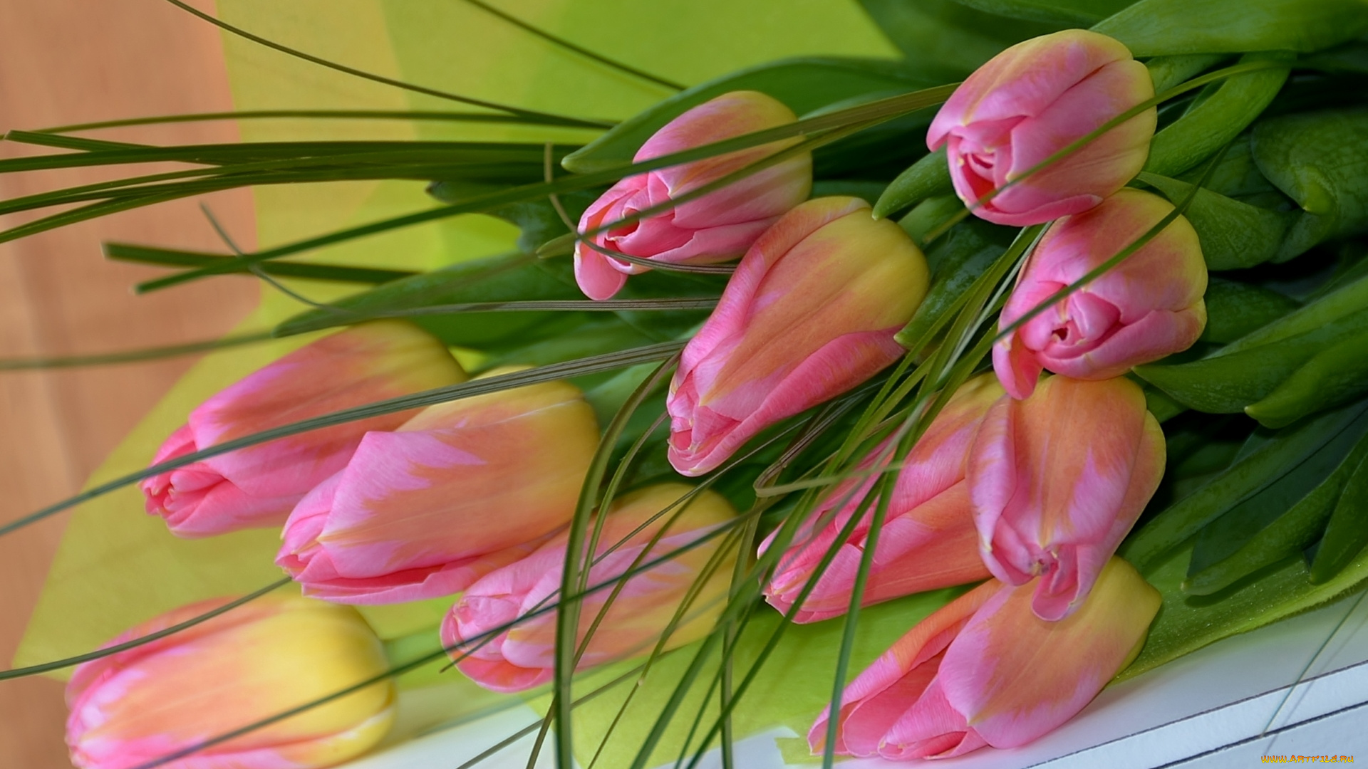 цветы, тюльпаны, розовый, букет