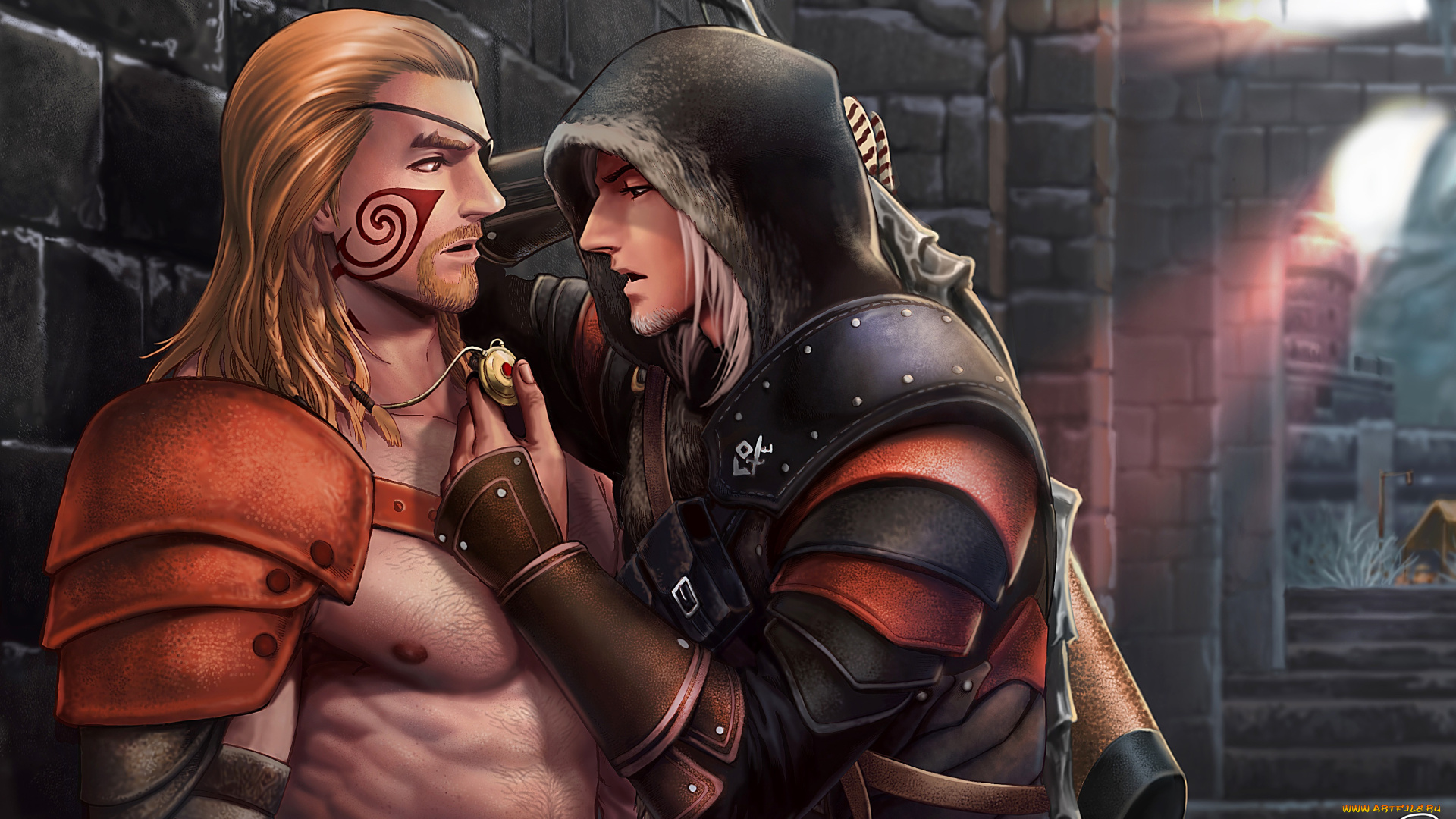 фэнтези, люди, мужчины, кулон, татуировки, средневековье