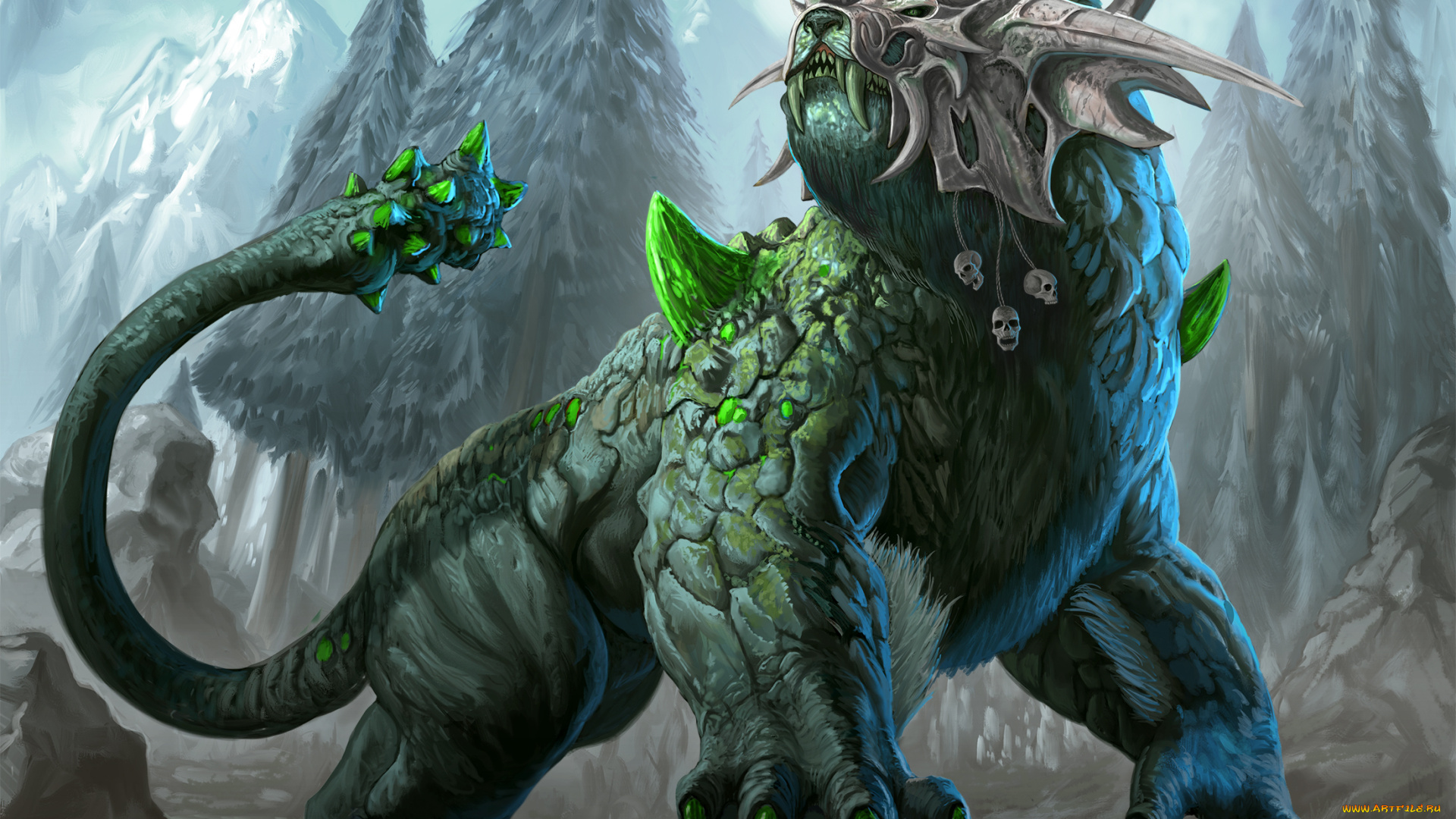 фэнтези, существа, фантастика, арт, существо, взгляд, маска, черепа, хвост, природа