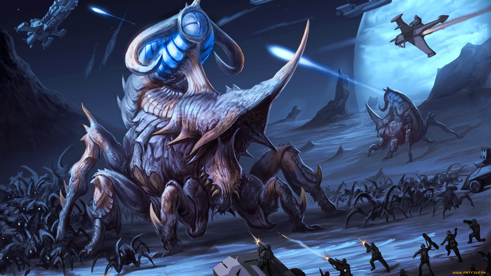 фэнтези, существа, фантастика, арт, звездный, десант, монстры, битва, планета