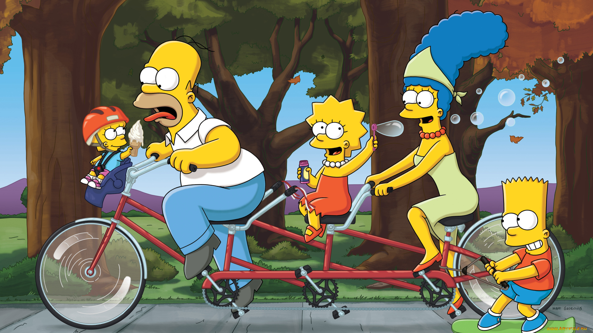мультфильмы, the, simpsons, спорт, bicycles, кино, семья, мультфильм, simpsons, велосипед, мэгги, лиза, мардж, барт, гомер, улыбка, настроение, bike, love, on, the
