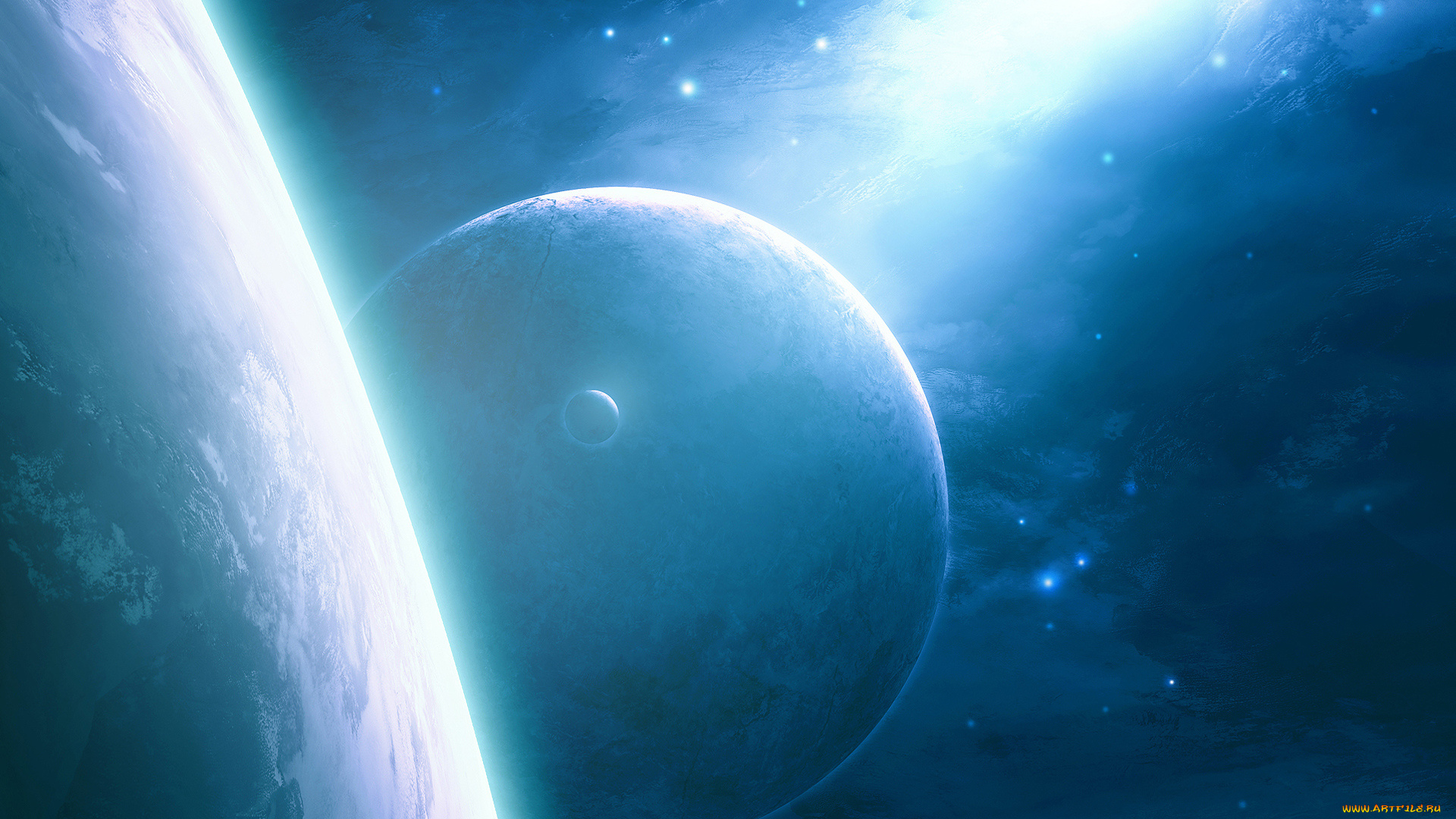 планеты, космос, арт, звезды, спутник