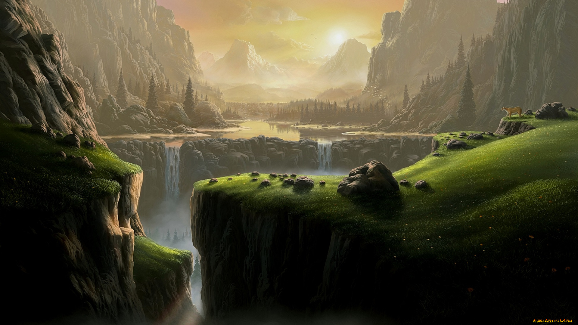 рисованное, природа, закат, небо, пейзаж