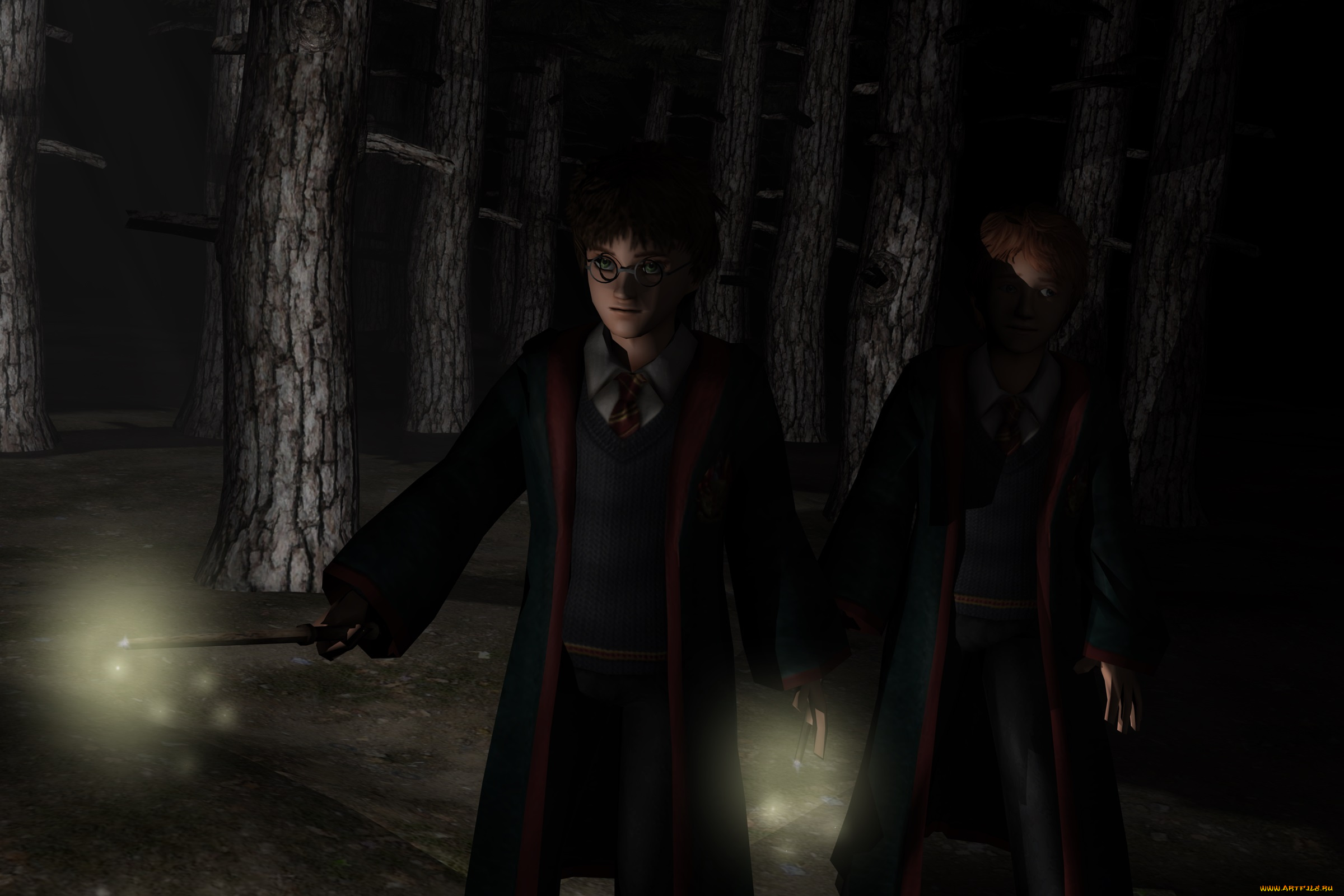 3д, графика, фантазия, , fantasy, девушка, мальчик, гари, потер, лес