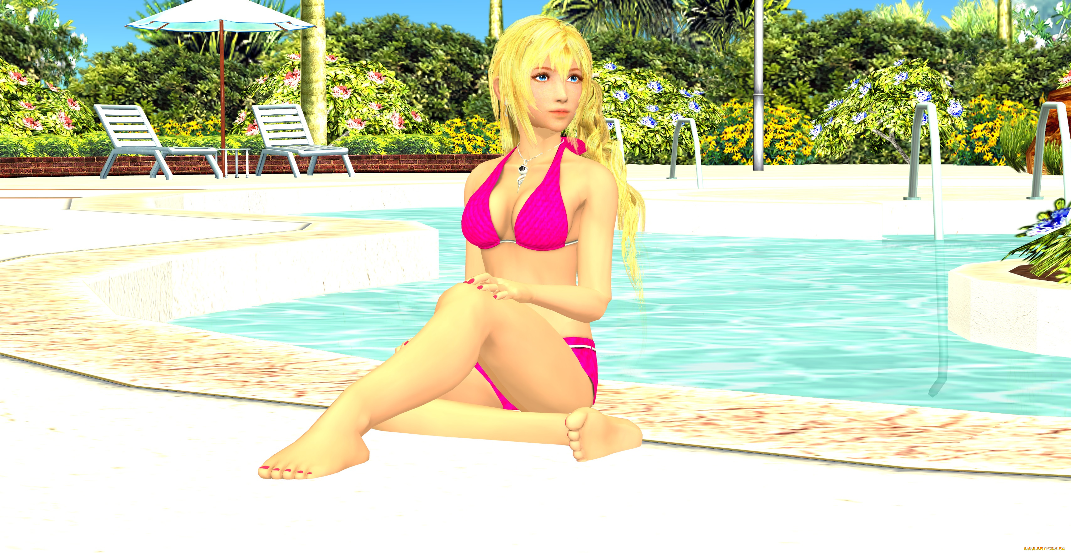 3д, графика, люди, , people, бассейн, фон, взгляд, девушка