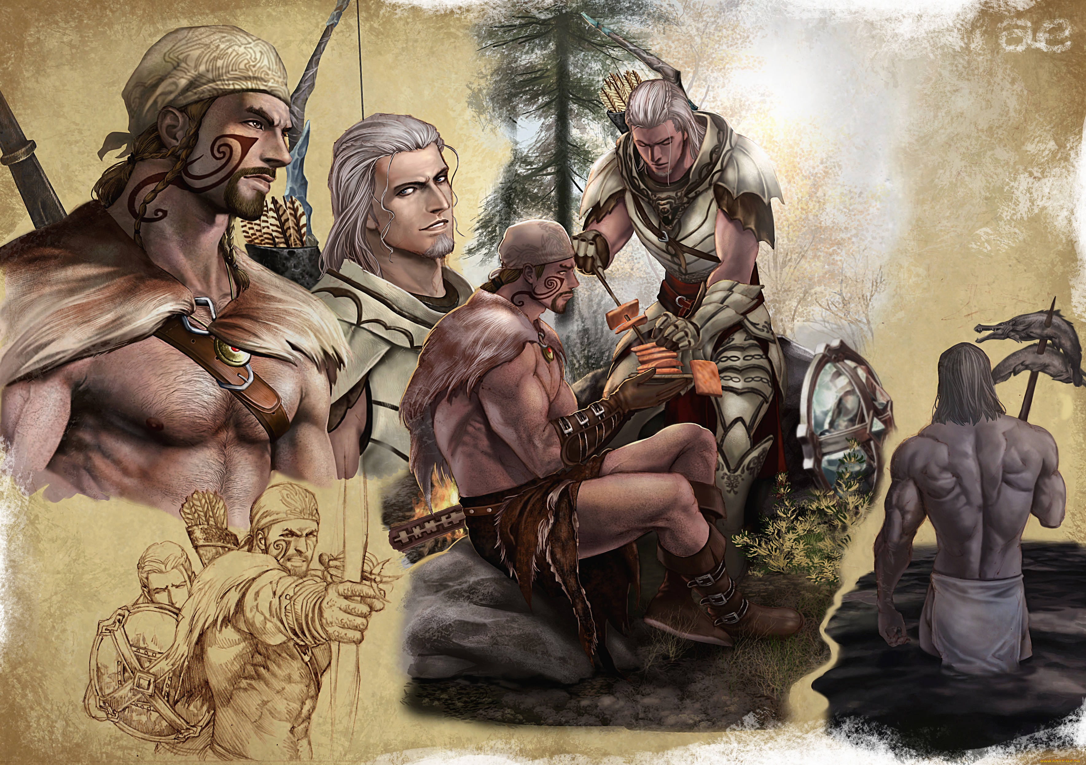 фэнтези, люди, мужчины, средневековье, еда