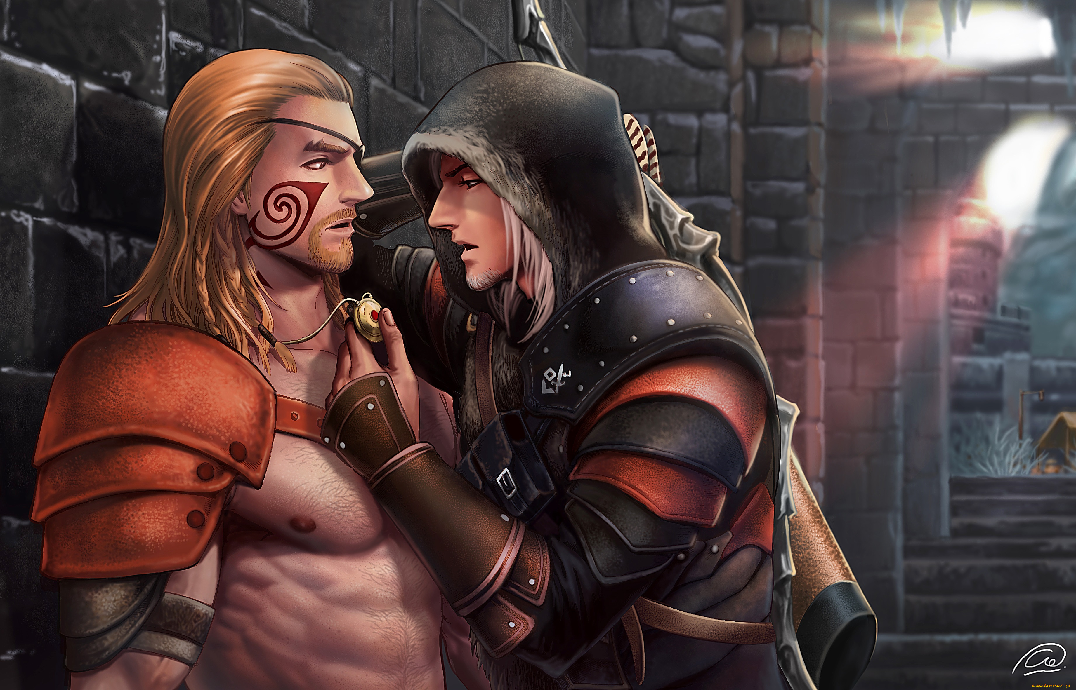 фэнтези, люди, мужчины, кулон, татуировки, средневековье