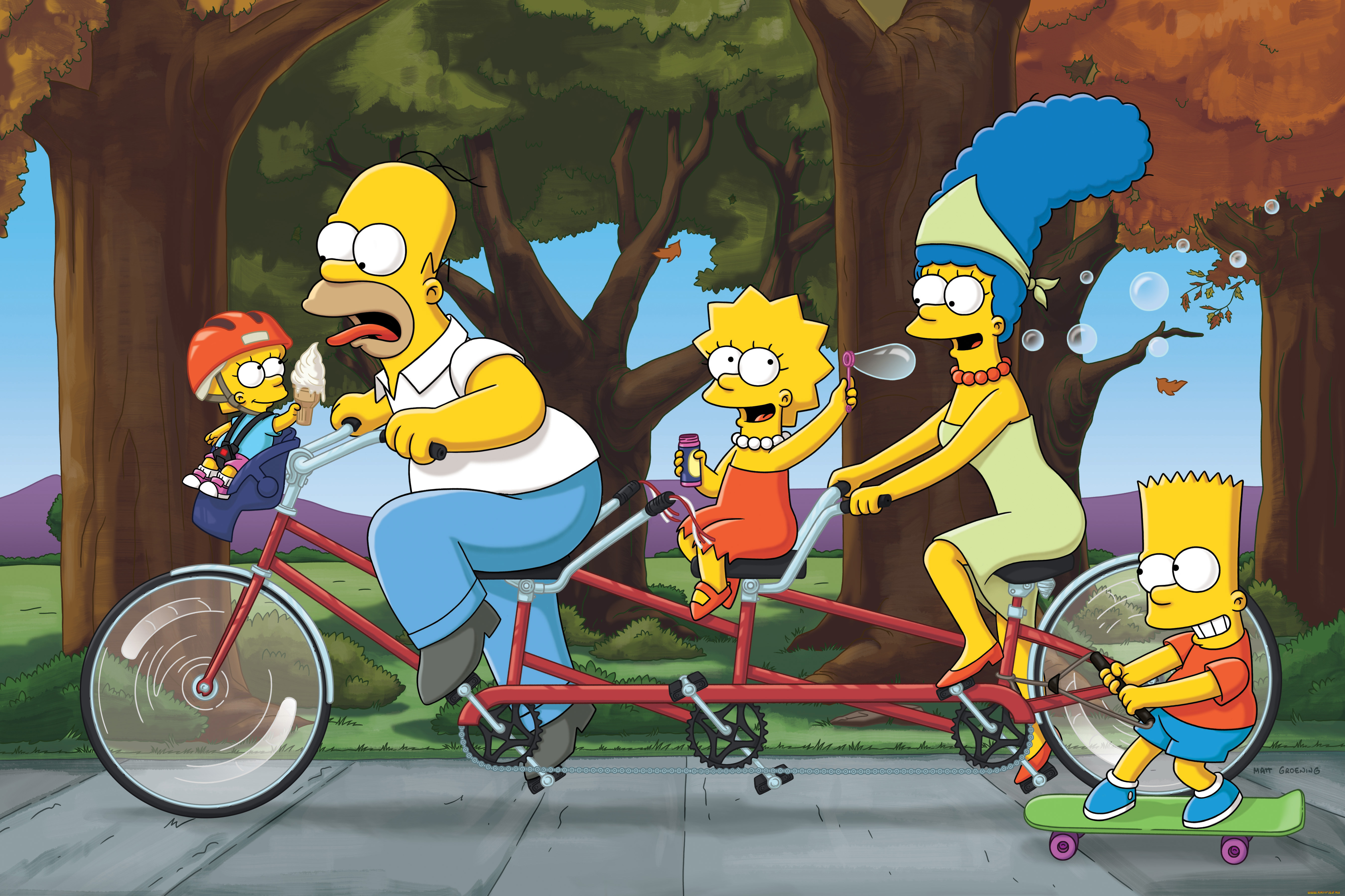 мультфильмы, the, simpsons, спорт, bicycles, кино, семья, мультфильм, simpsons, велосипед, мэгги, лиза, мардж, барт, гомер, улыбка, настроение, bike, love, on, the