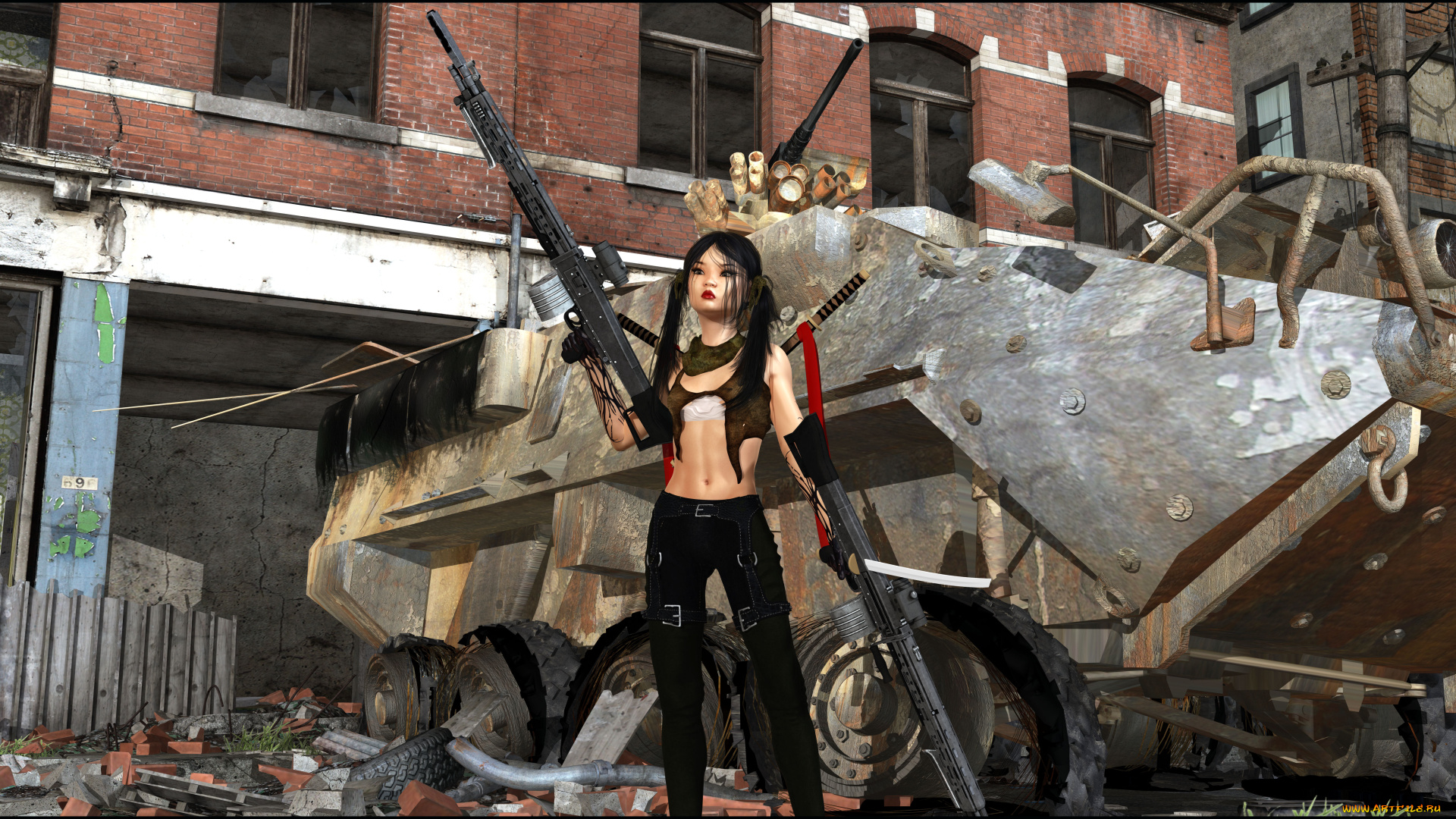 3д, графика, фантазия, , fantasy, взгляд, девушка, фон, оружие