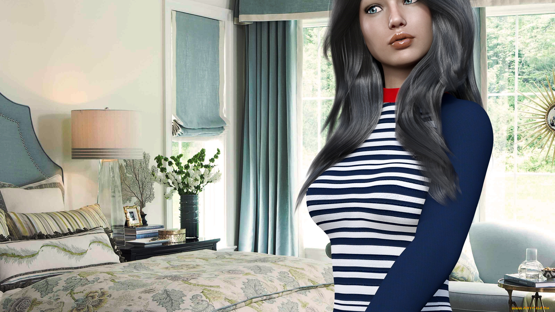 3д, графика, люди, , people, девушка, фон, взгляд