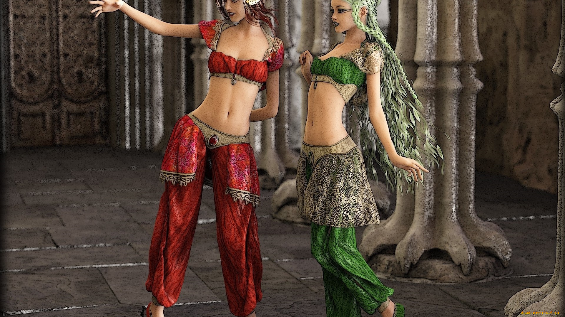 3д, графика, люди, , people, девушки, взгляд, фон