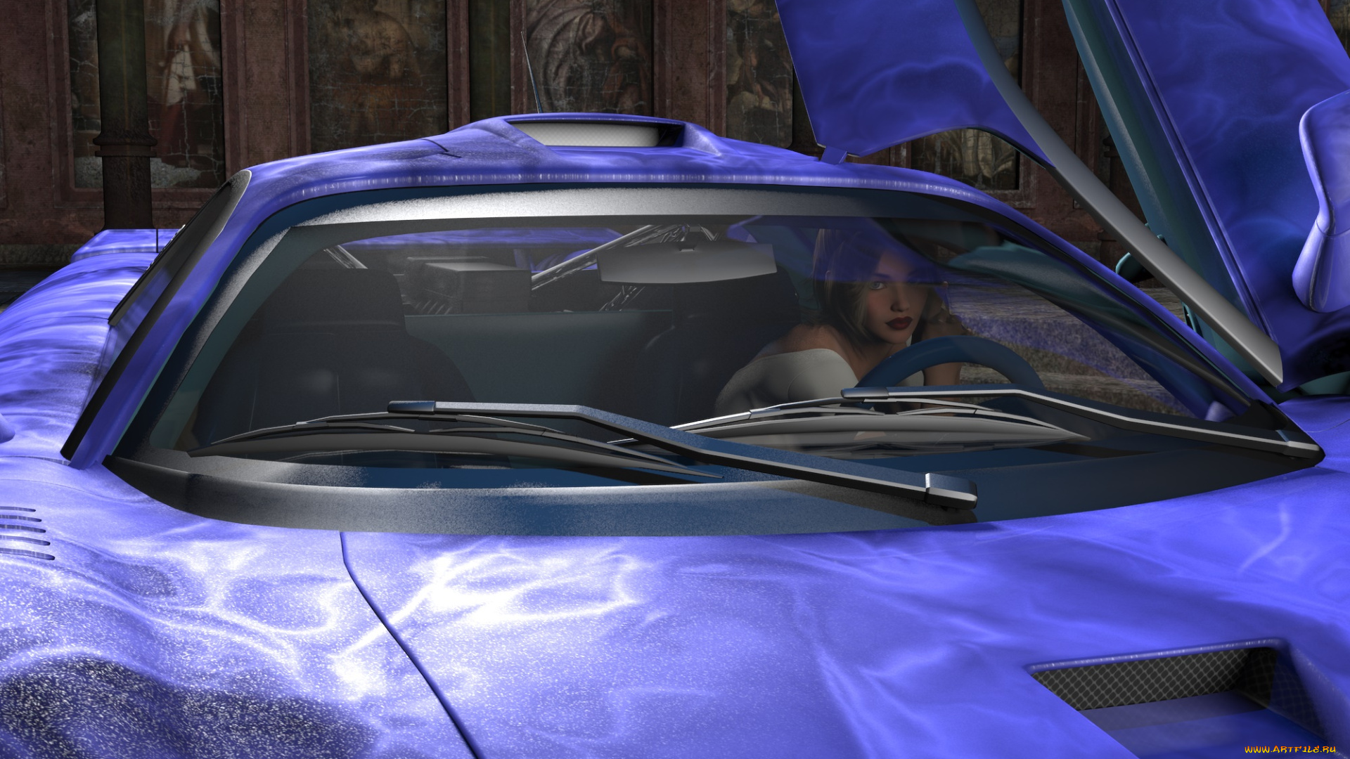 3д, графика, люди-авто, мото, , people-, car, , , moto, девушка, взгляд, фон, автомобиль