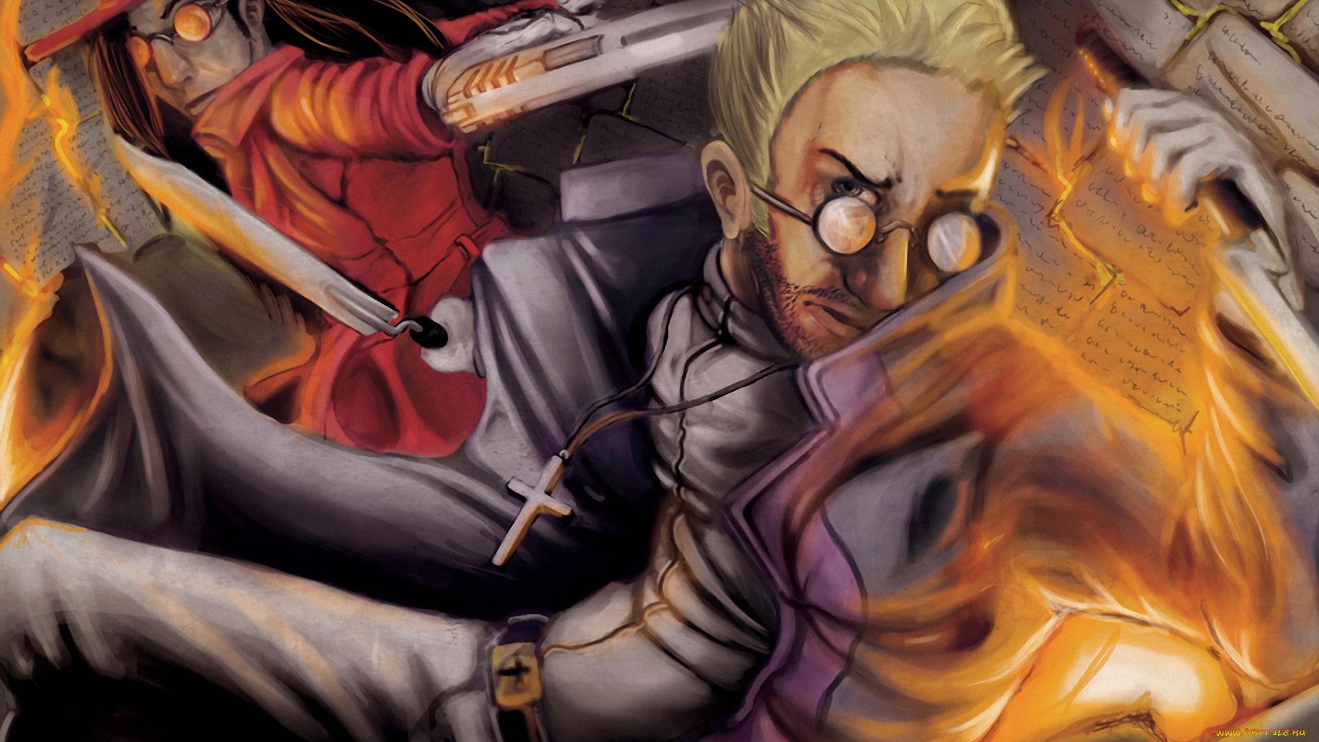 аниме, hellsing, оружие, крест, алукард, дракула, меч, вампир, vampire, dracula, anderson, alucard