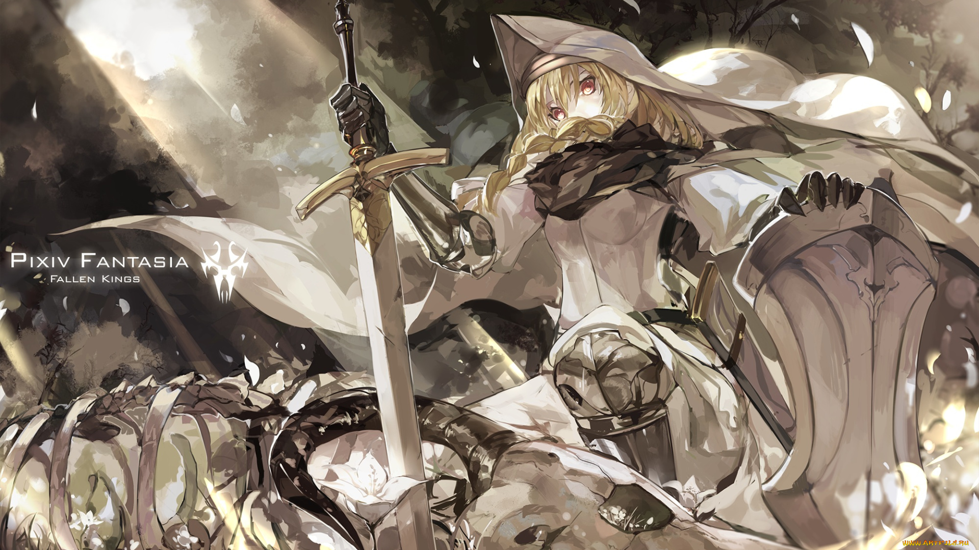 аниме, pixiv, fantasia, меч, девушка