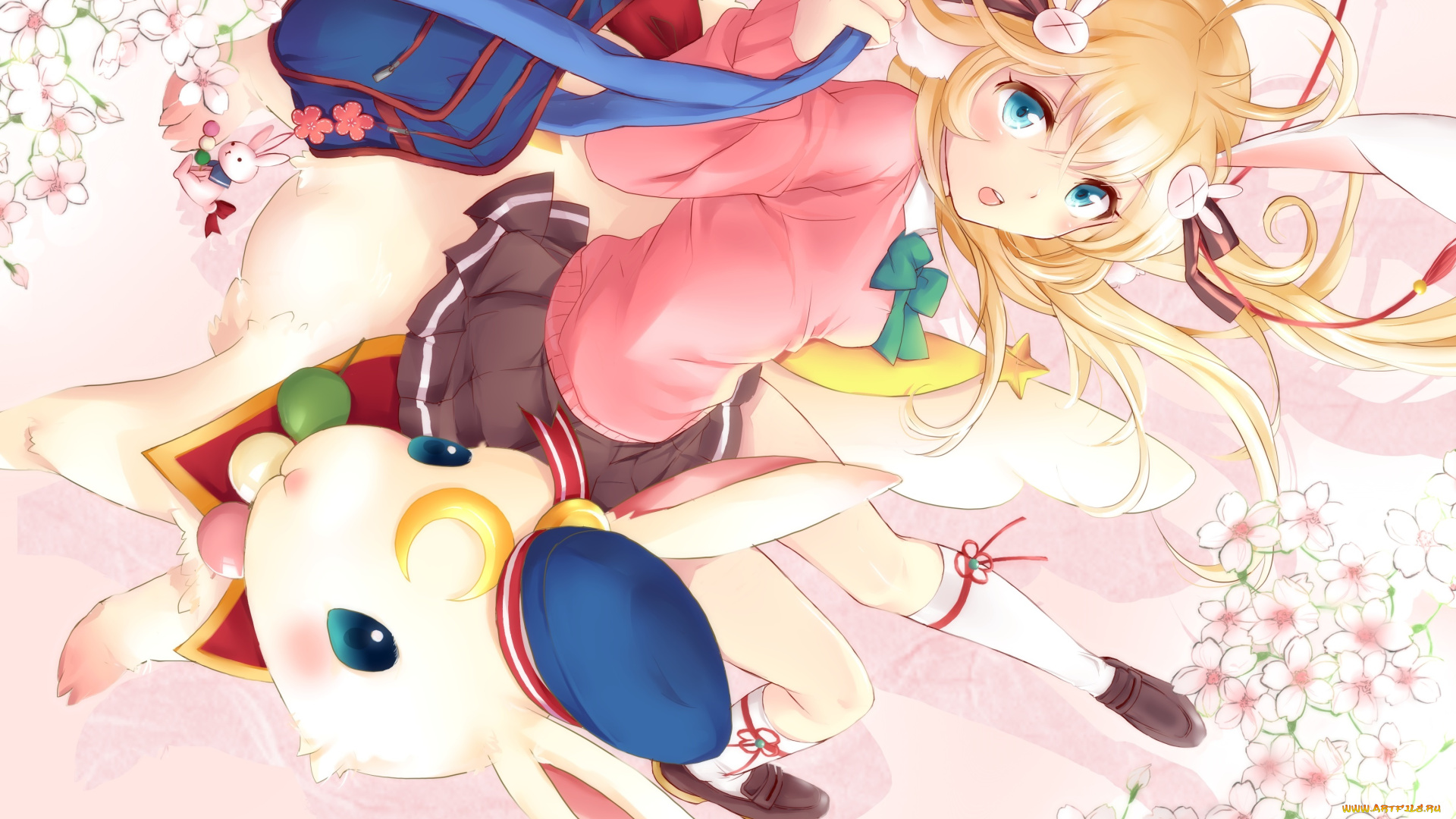 аниме, животные, , существа, кролик, девочка