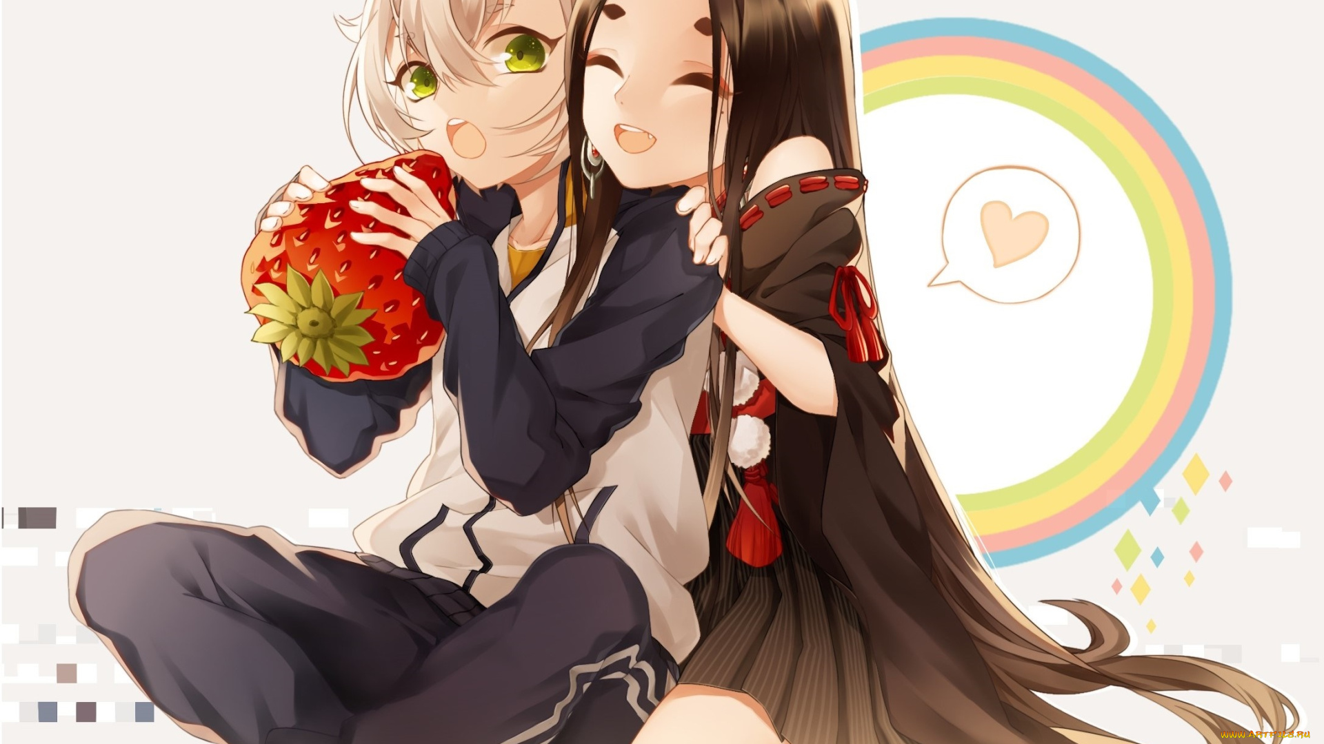 tuken, ranbu, аниме, unknown, , другое, девушки, взгляд, фон, клубника