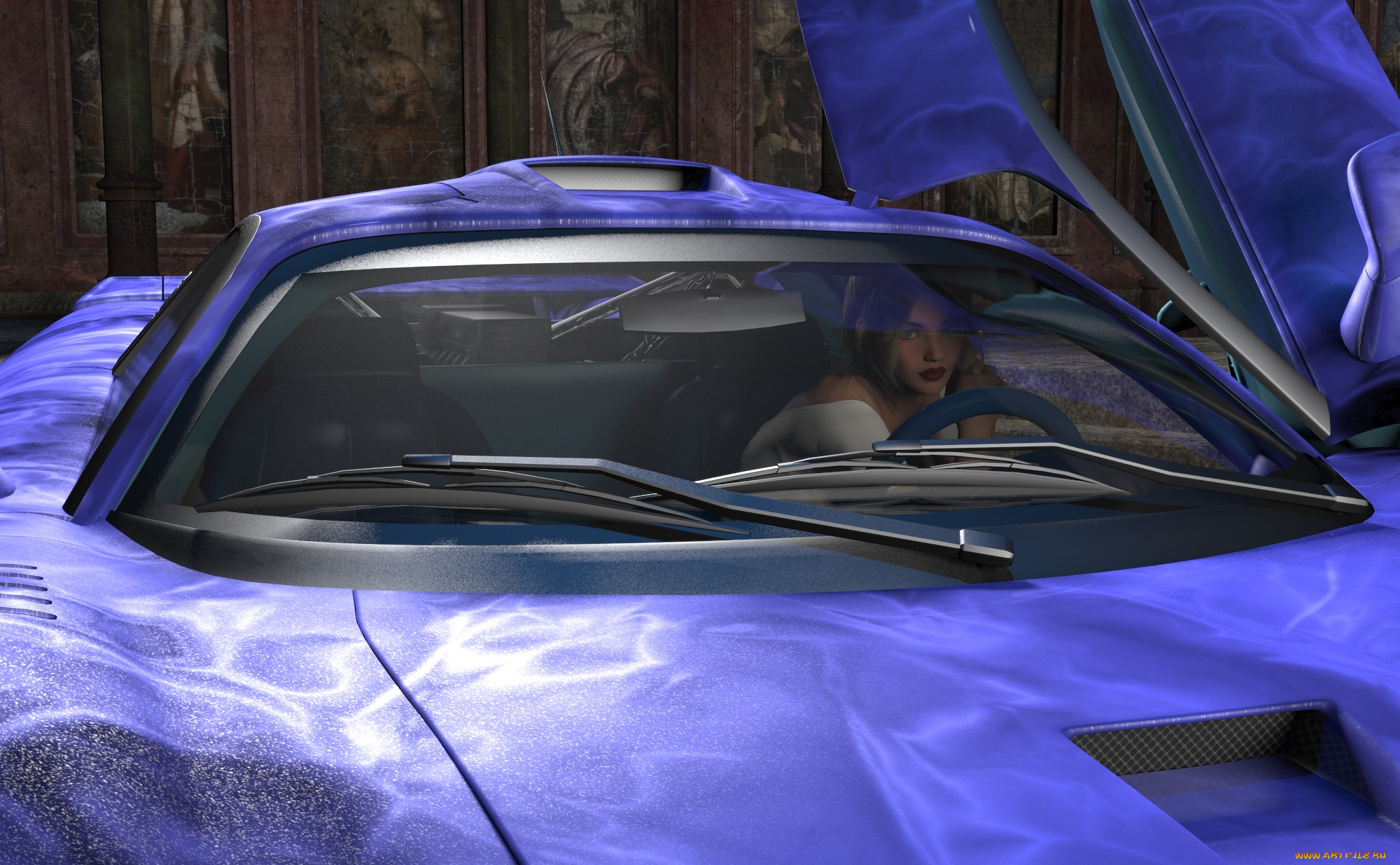 3д, графика, люди-авто, мото, , people-, car, , , moto, девушка, взгляд, фон, автомобиль