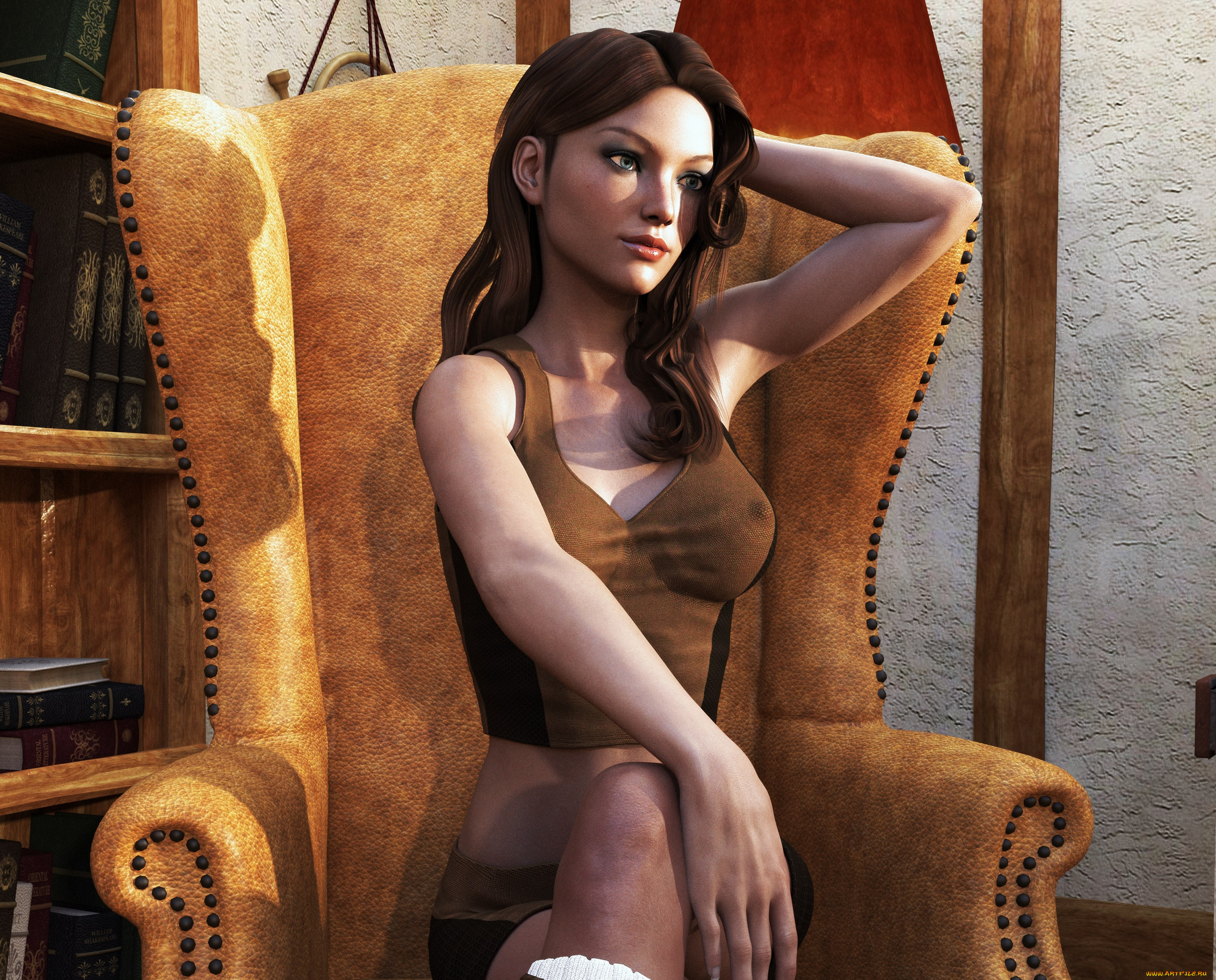 3д, графика, люди, , people, фон, интерьер, взгляд, девушка