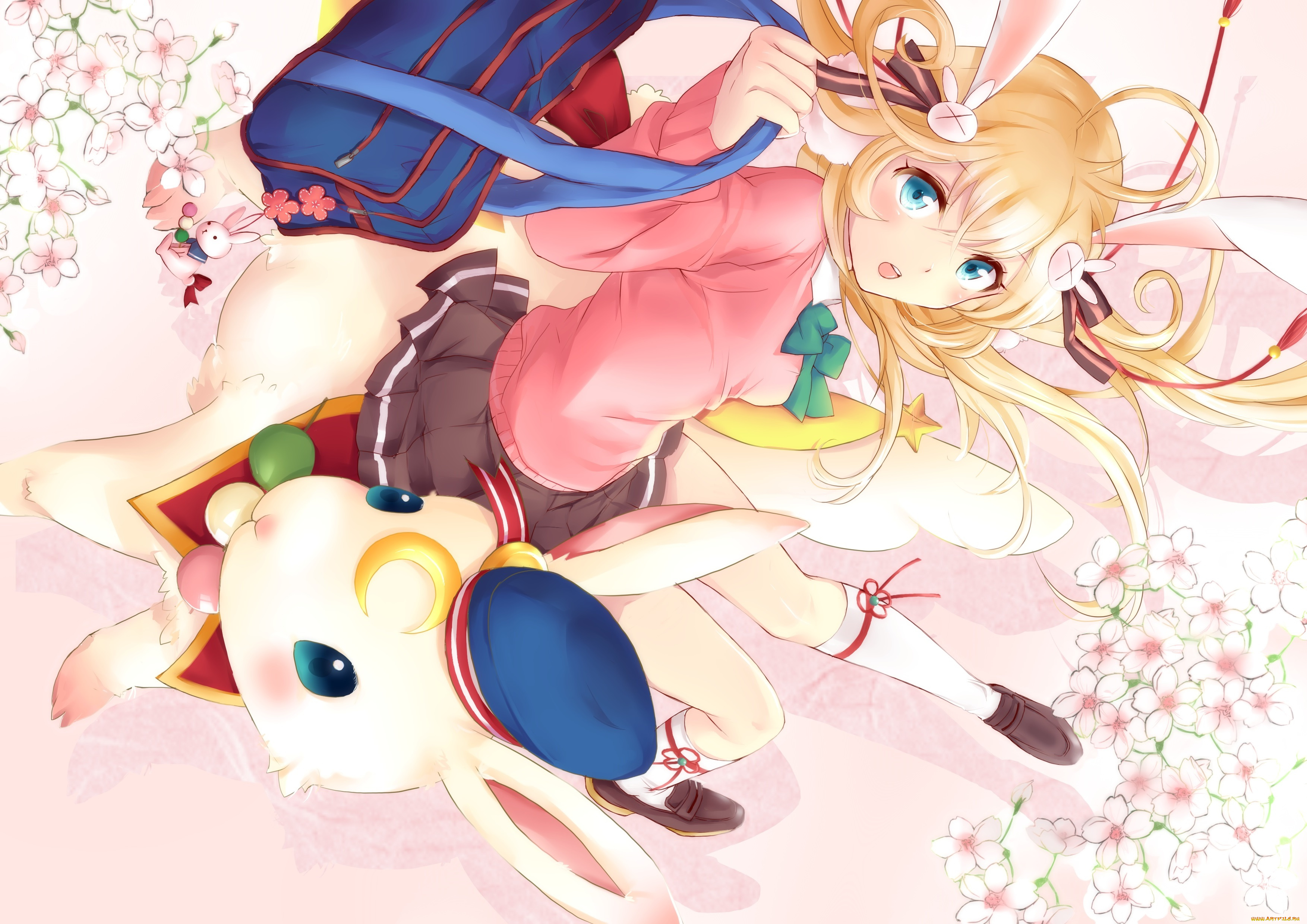 аниме, животные, , существа, кролик, девочка