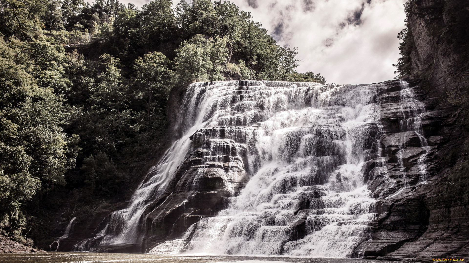 природа, водопады, поток, вода