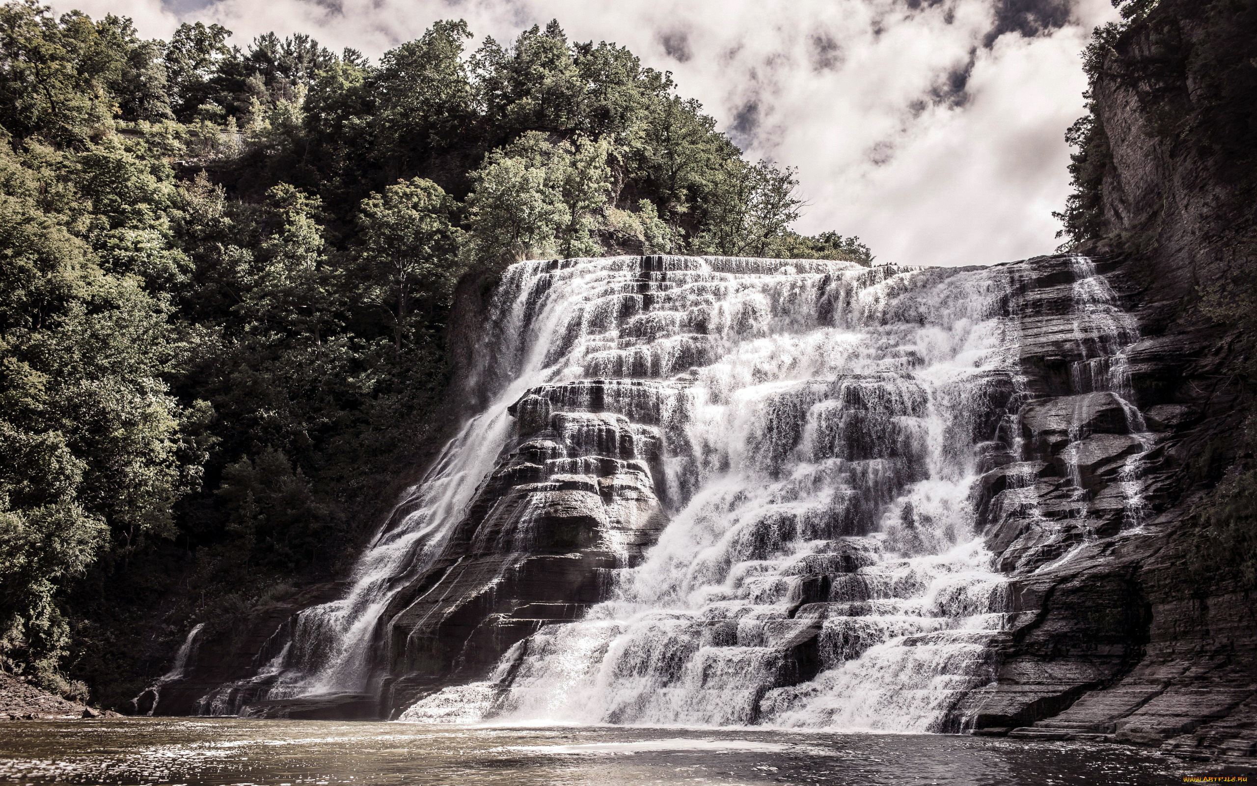 природа, водопады, поток, вода