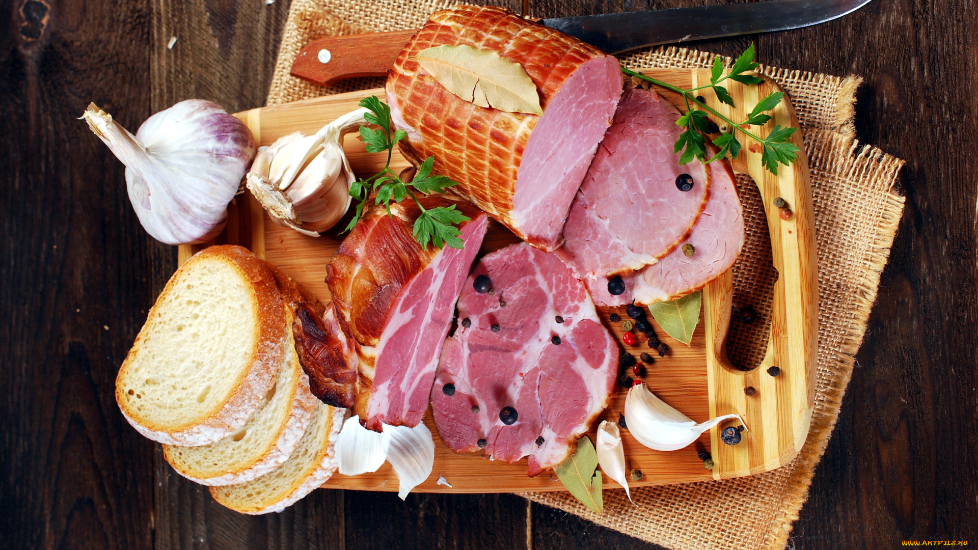 еда, колбасные, изделия, ветчина, чеснок