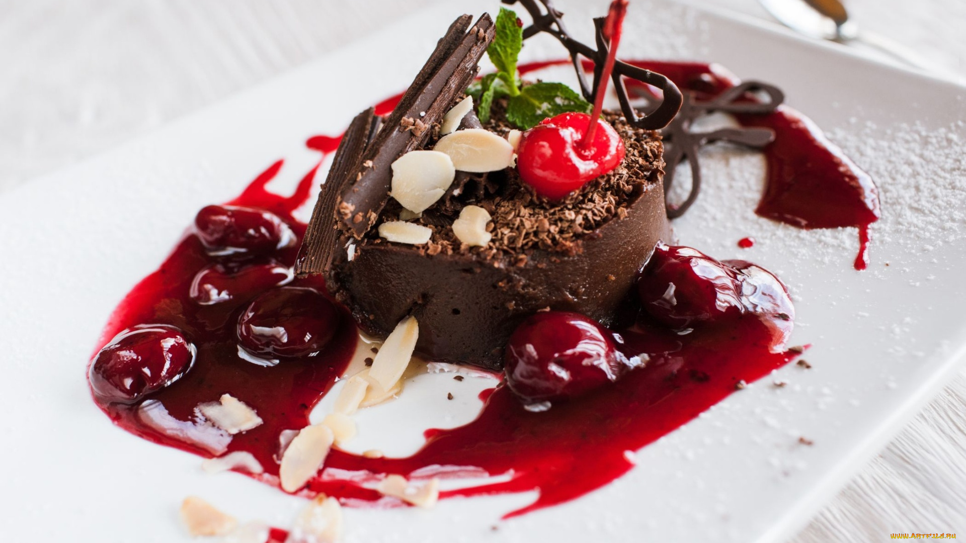 еда, мороженое, , десерты, шоколад, миндаль, вишня, десерт
