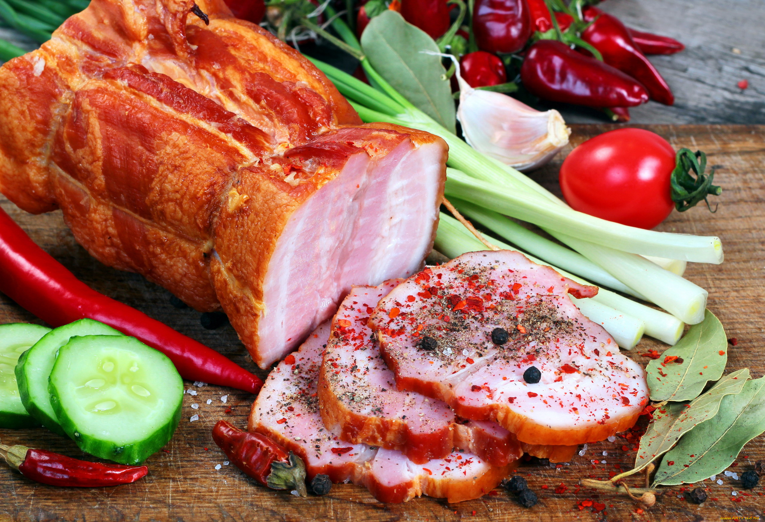 еда, колбасные, изделия, лук, ветчина, перец