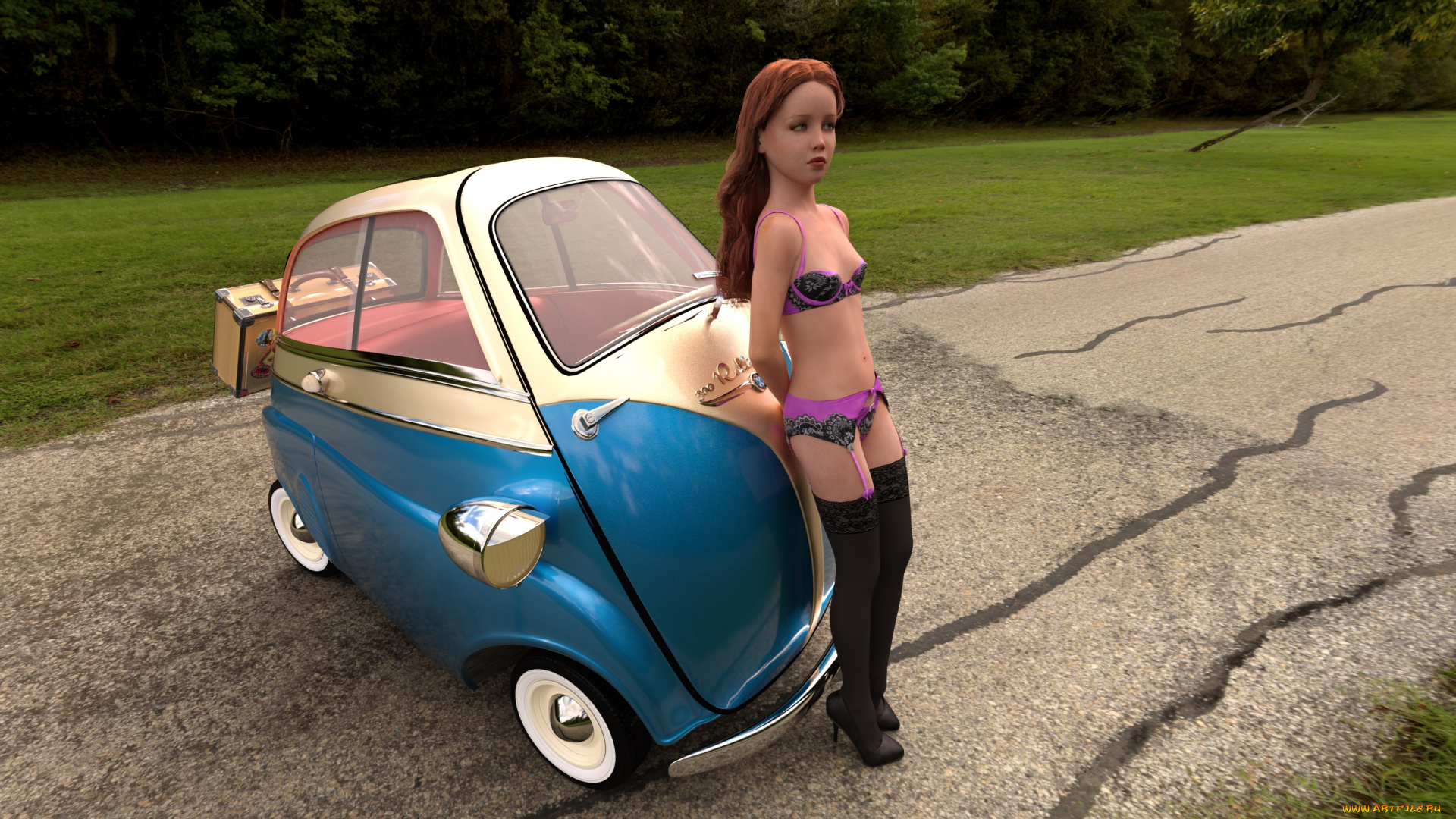 3д, графика, люди-авто, мото, , people-, car, , , moto, фон, взгляд, девушка