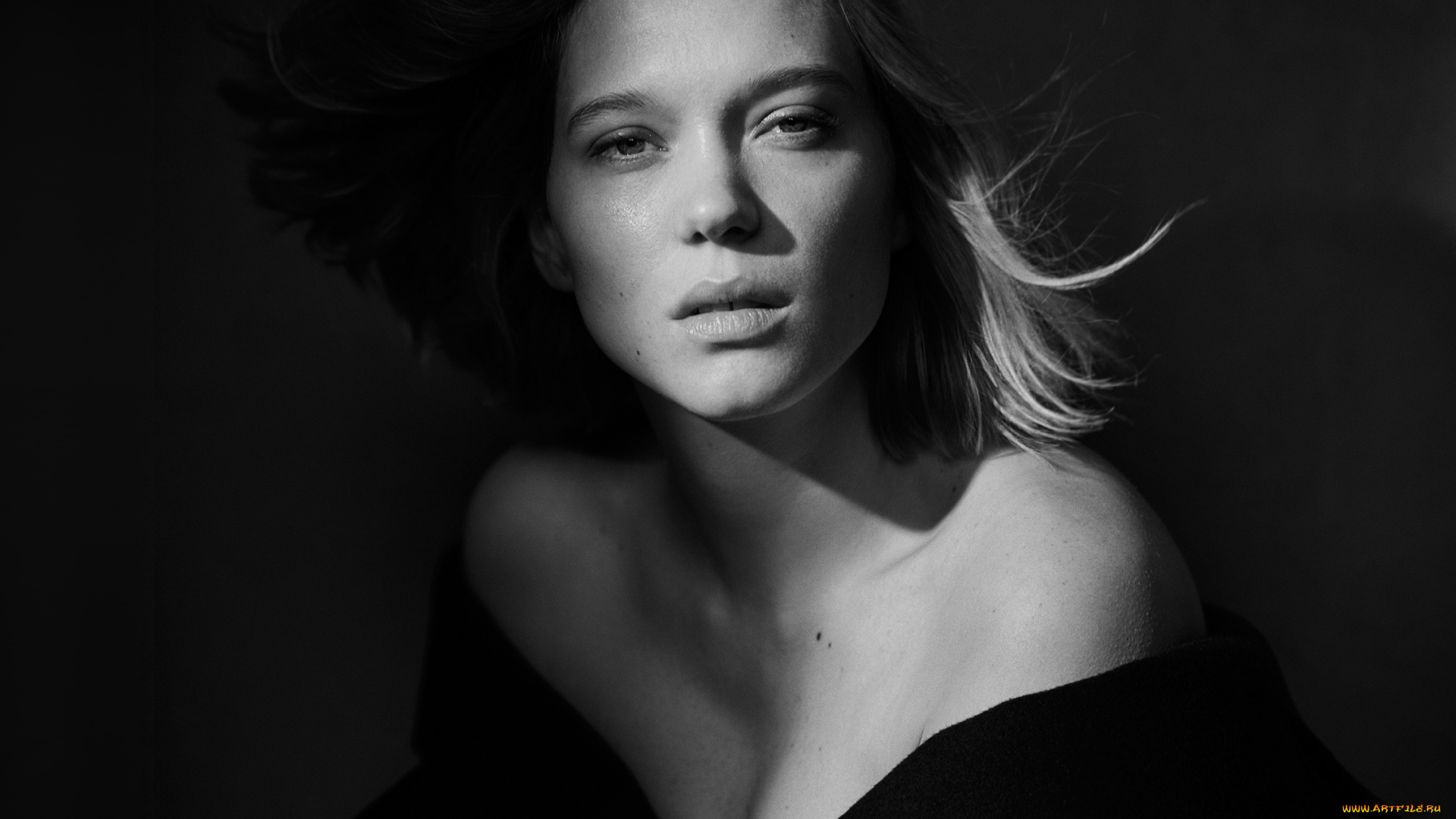 девушки, lea, seydoux, черно-белая, блондинка, актриса, декольте, лицо