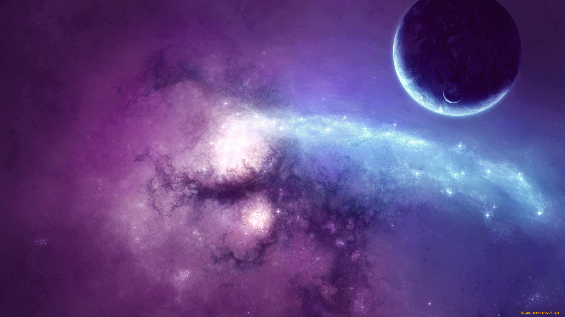 космос, арт, спутник, планета, галактика, туманность