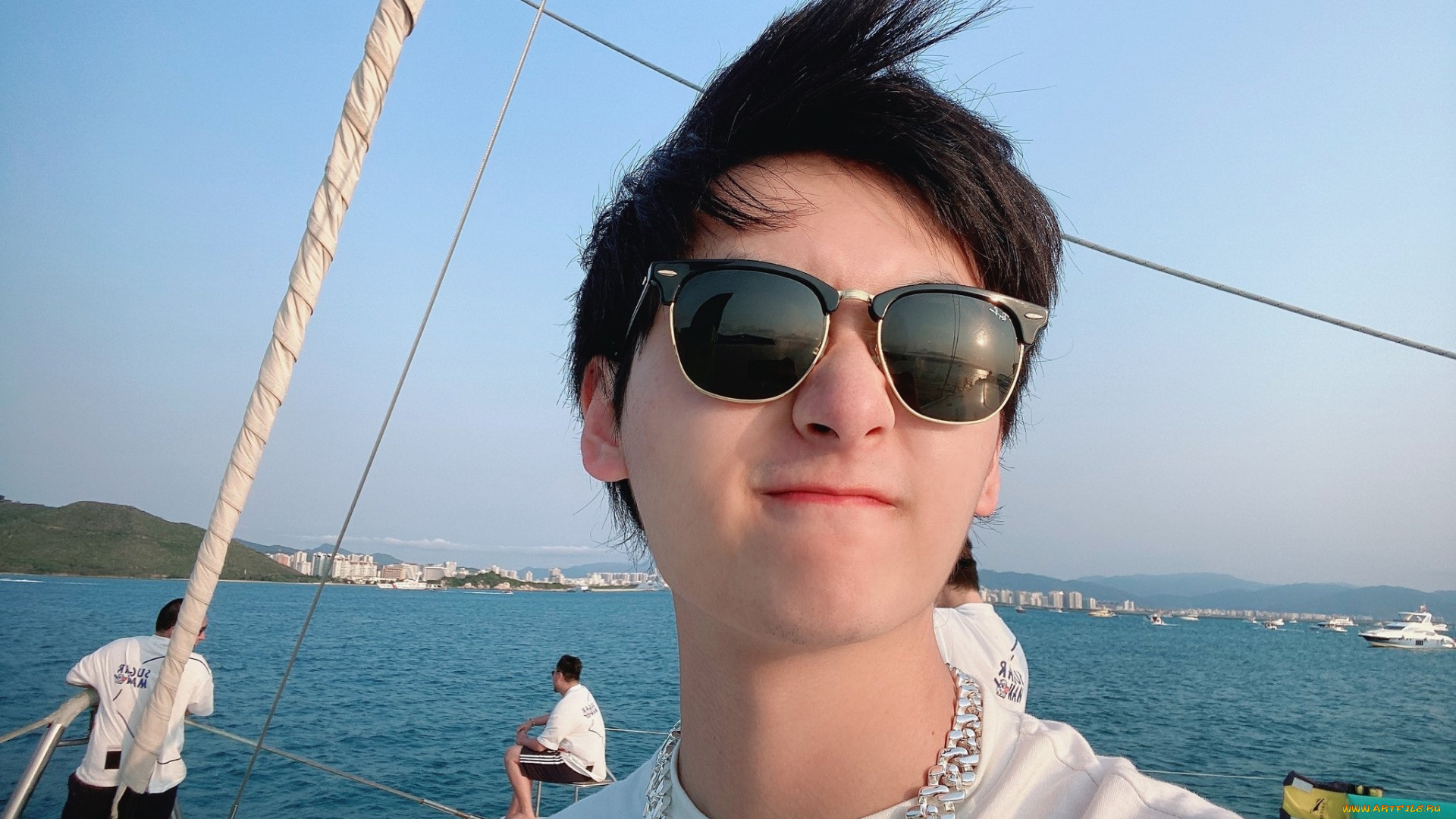 мужчины, ji, li, актер, очки, море, яхта, лицо