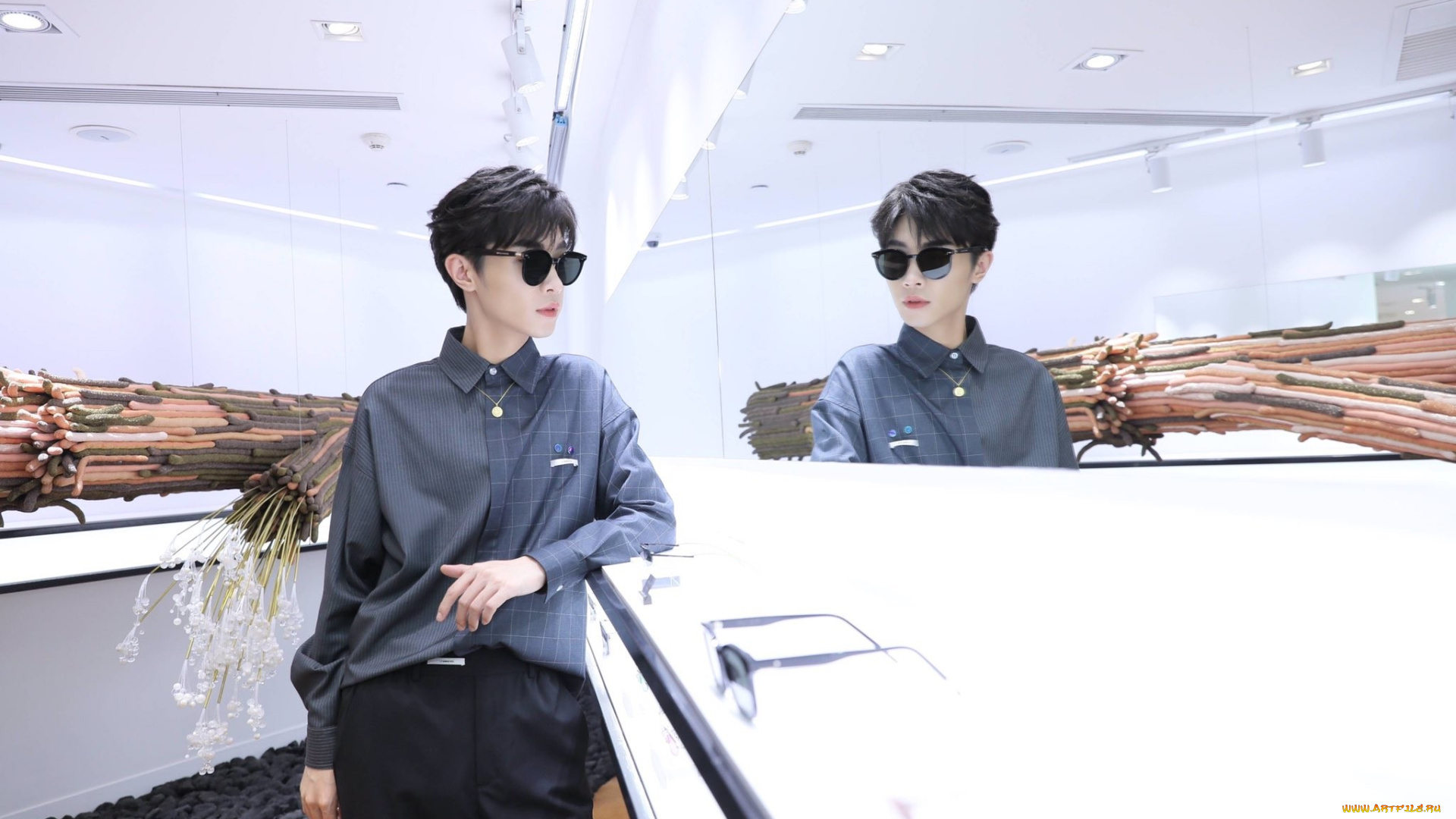 мужчины, song, ji, yang, актер, очки, рубашка, зеркало