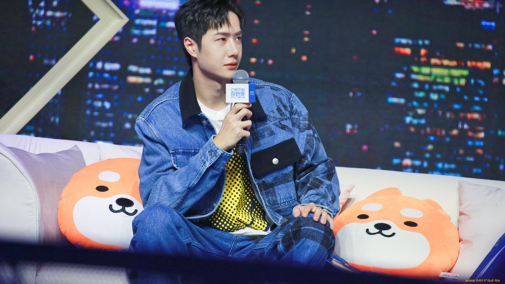 мужчины, wang, yi, bo, ван, ибо, микрофон, куртка, диван