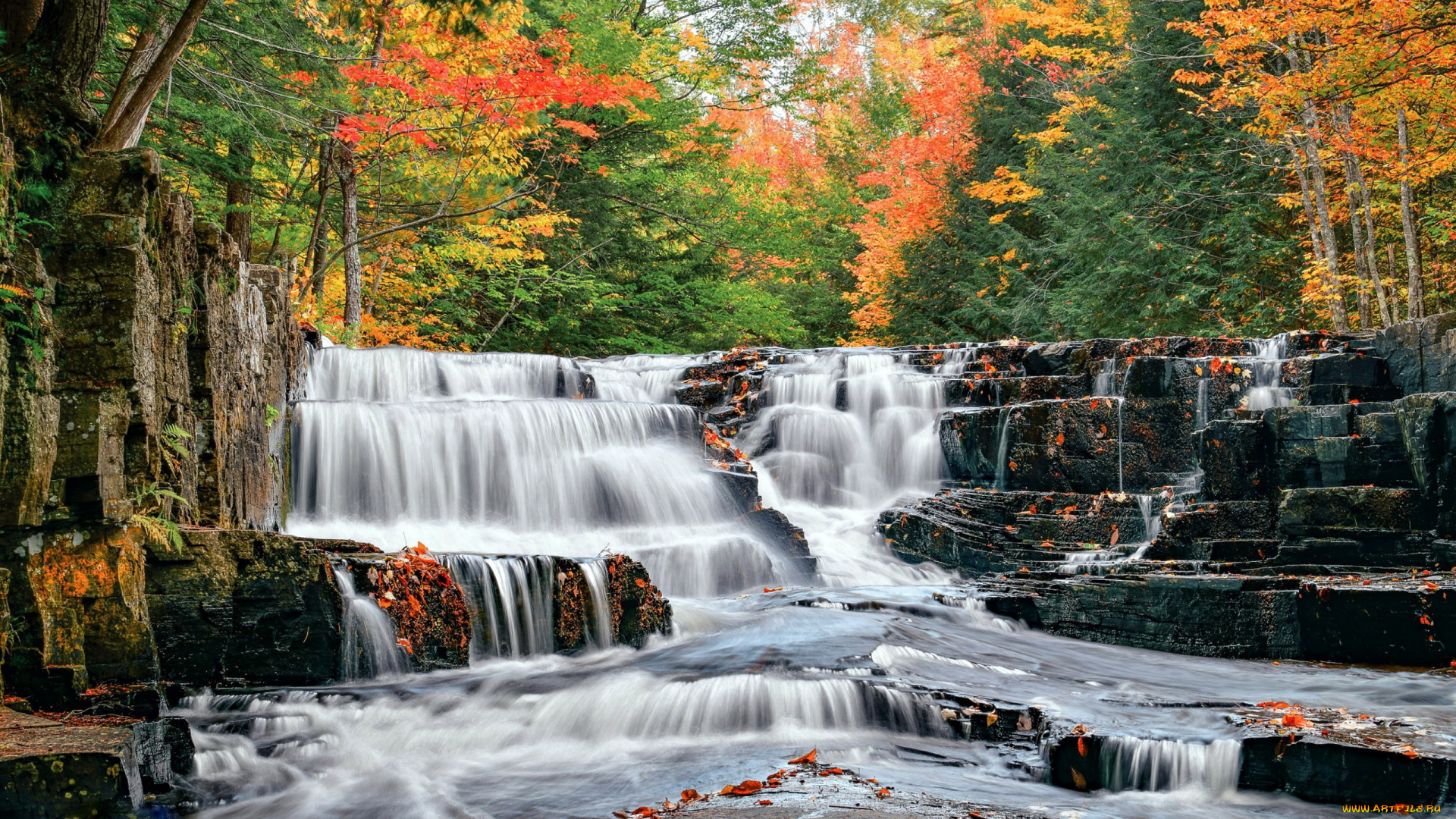 quartzite, falls, michigan, природа, водопады, quartzite, falls