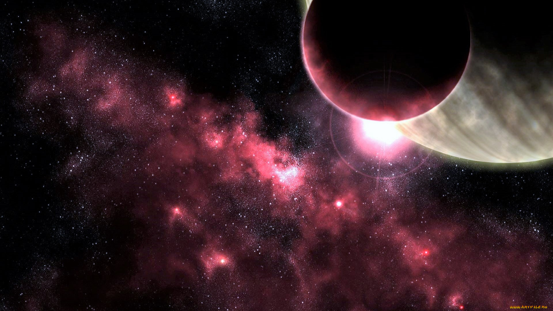 космос, арт, планеты, туманность, звезды