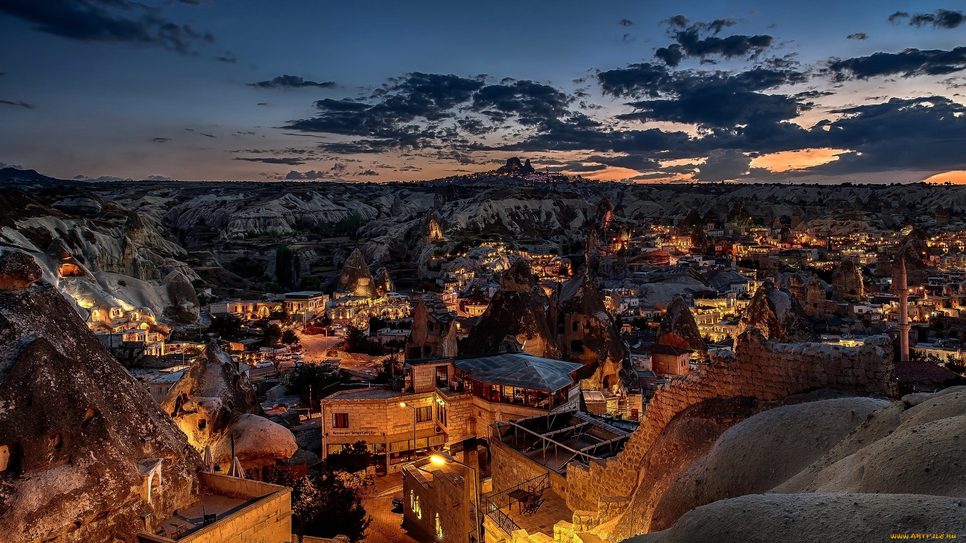 goreme, turkey, города, -, огни, ночного, города
