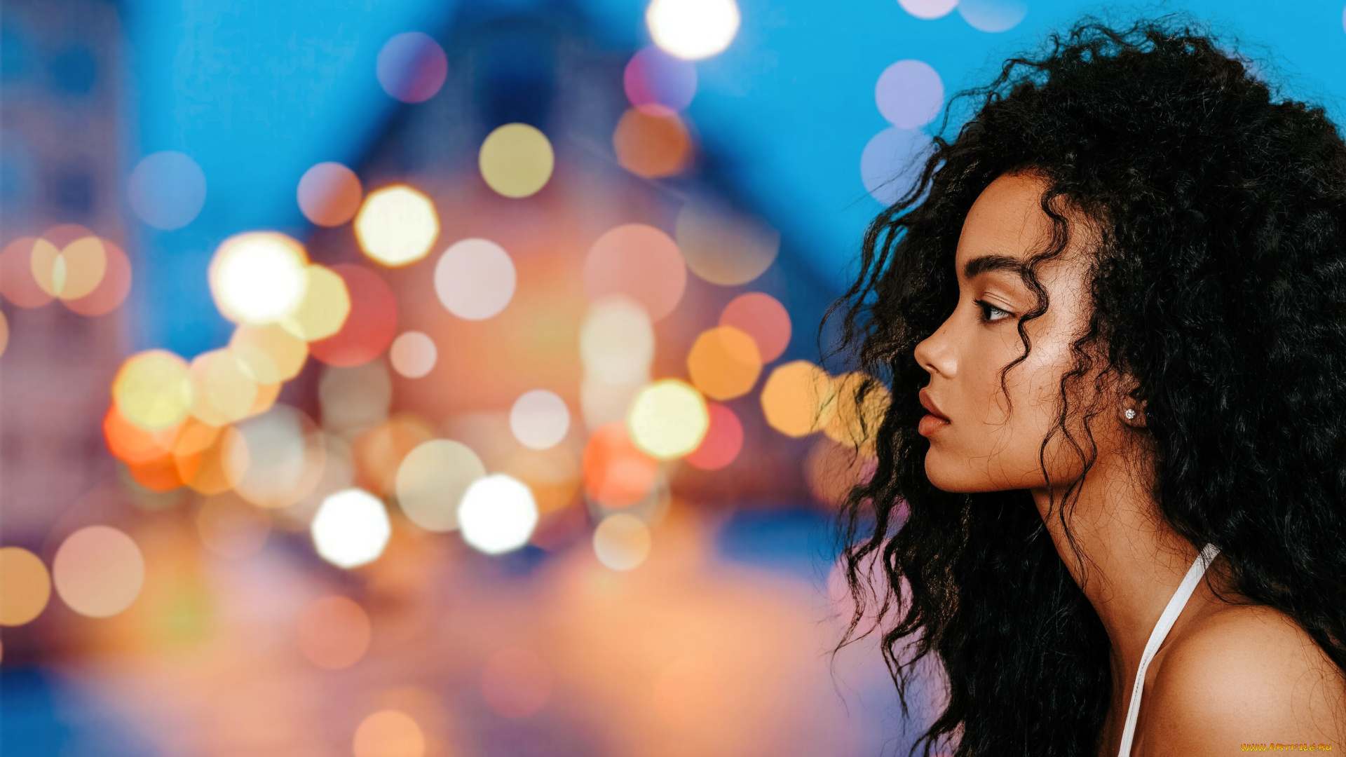 девушки, -, лица, , портреты, лицо, профиль, блики