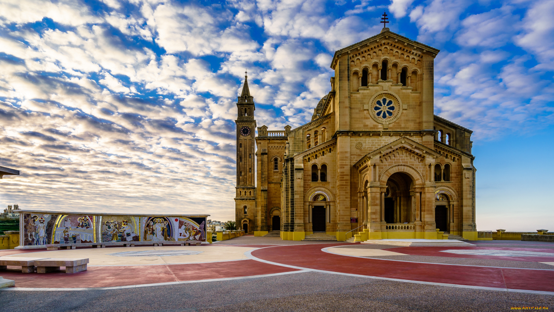 города, -, буддийские, и, другие, храмы, мальта, небо, храм, gozo, tapinu, облака