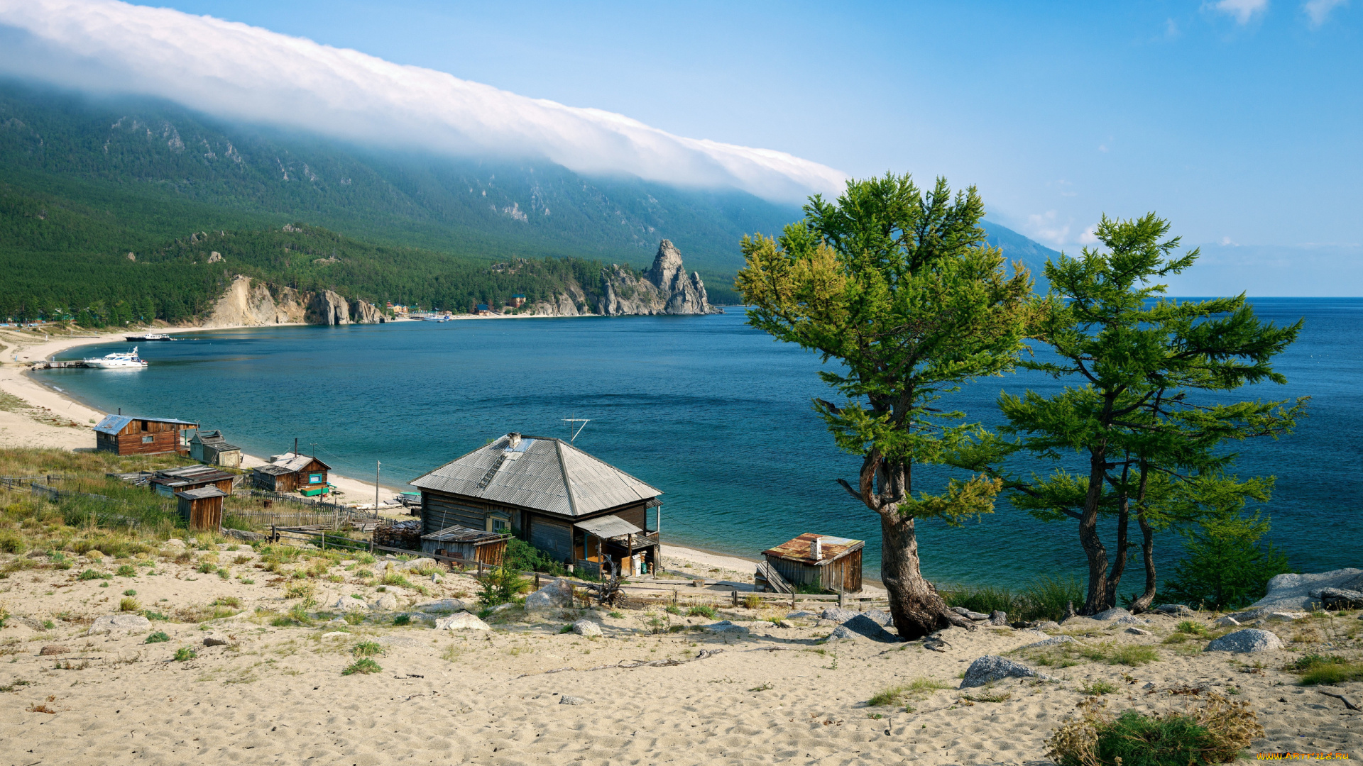 разное, сооружения, , постройки, пейзаж, вода, озеро, горы, деревья, облака, байкал, россия