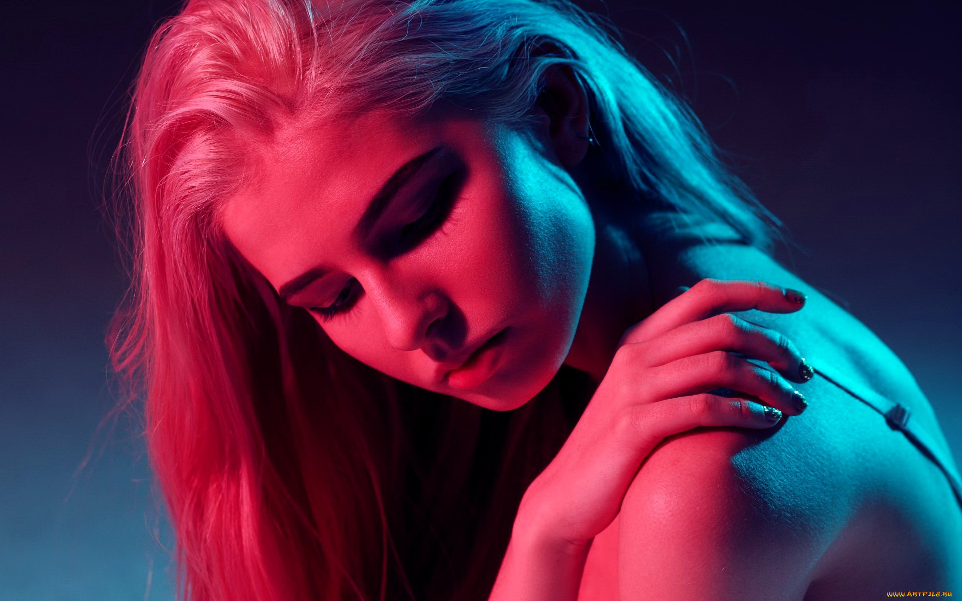 девушки, -, лица, , портреты, блондинка, лицо, свет