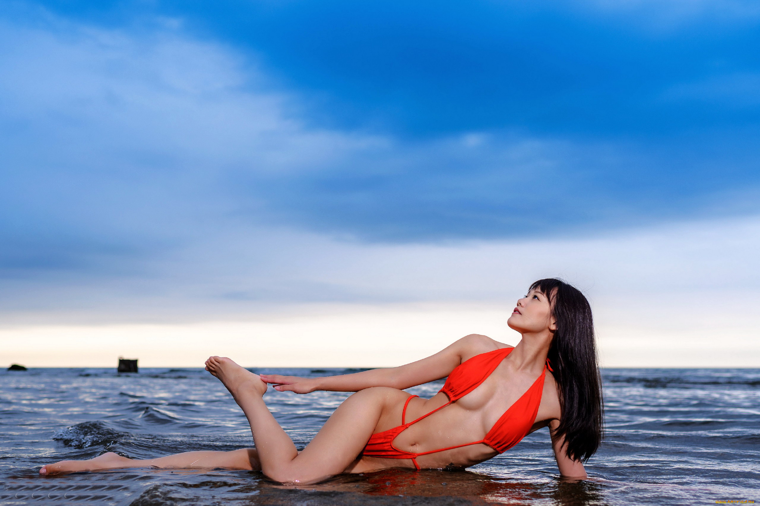 девушки, cynthia, ming, азиатка, бикини, поза, море