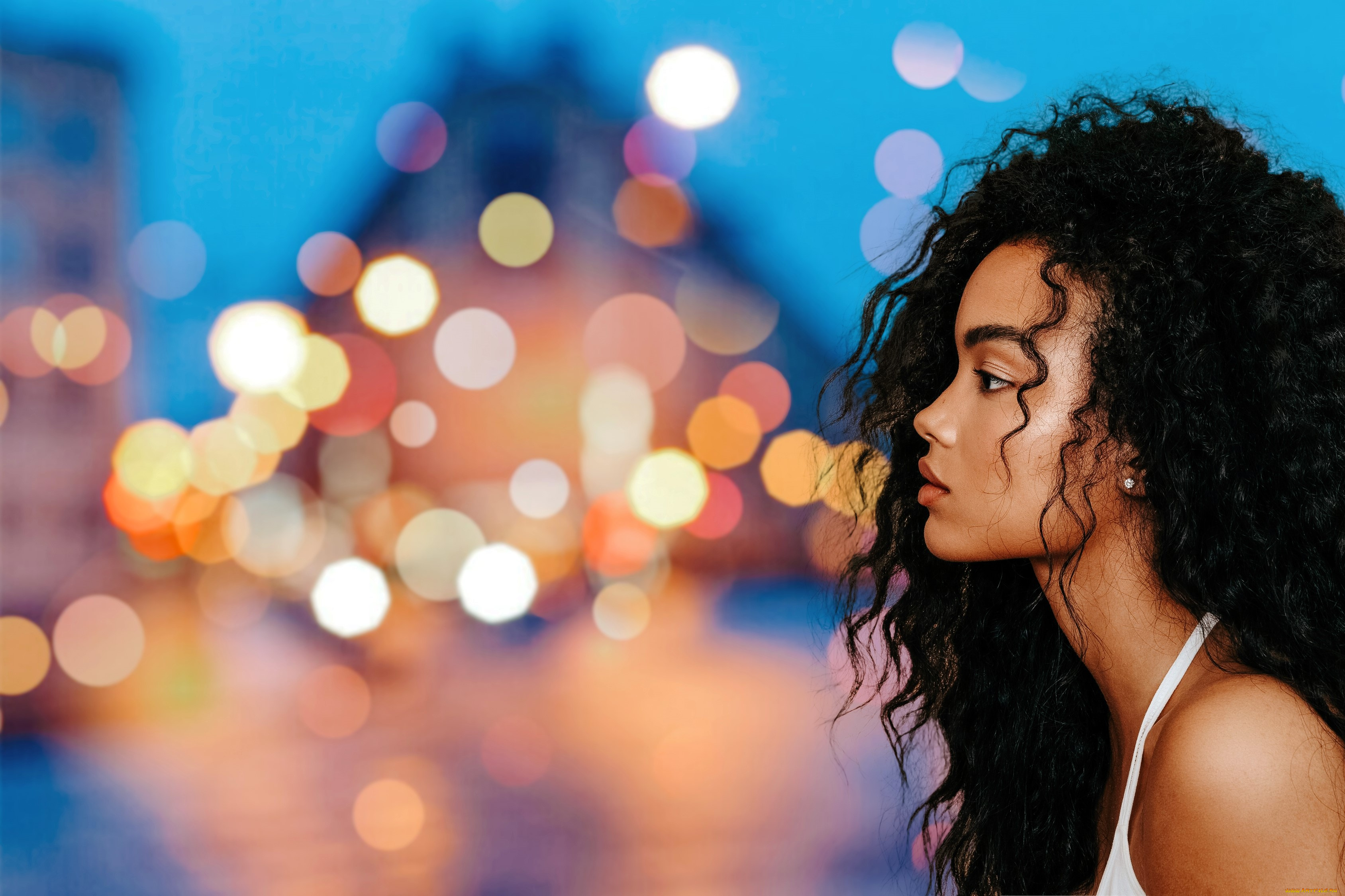 девушки, -, лица, , портреты, лицо, профиль, блики