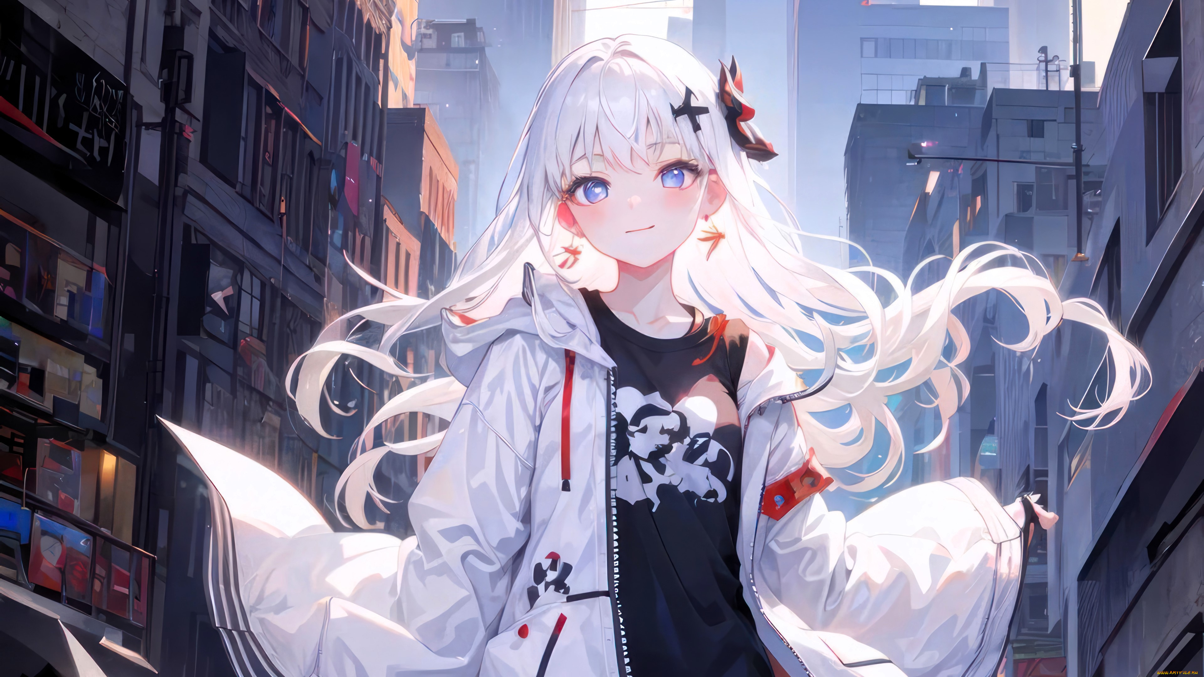 аниме, город, , улицы, , интерьер, , здания, девочка, куртка