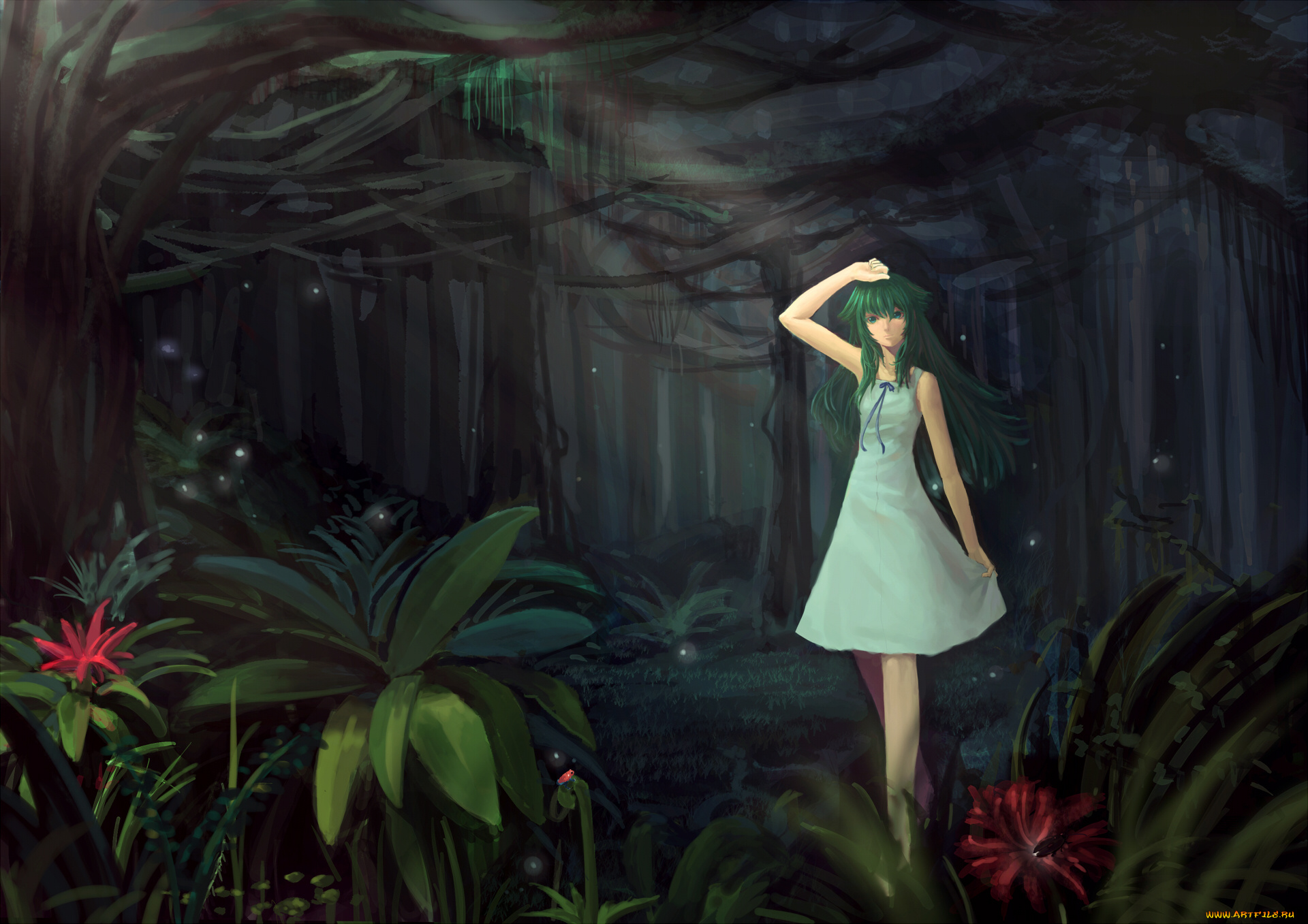 аниме, saya, no, uta, девушка, лес, сарафан