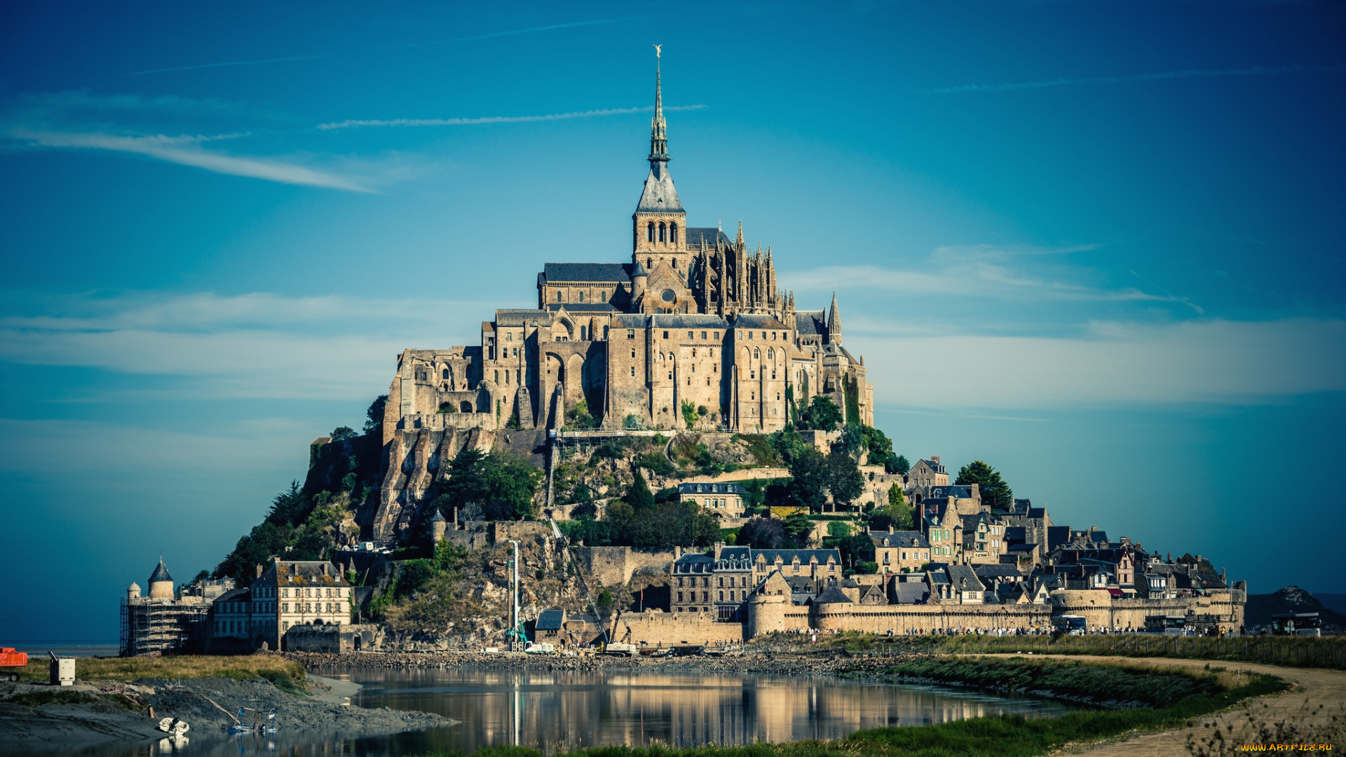 города, крепость, мон, сен, мишель, франция, остров